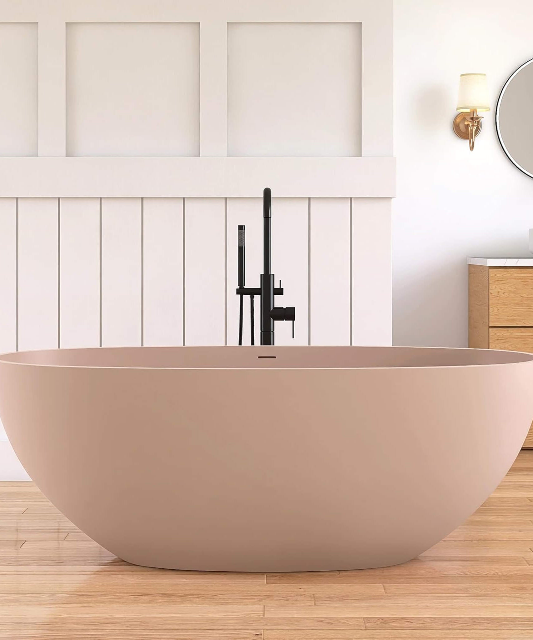 [61X29.5-Inch] Nuvia Freestanding Modern Oval Stone Resin Soaking Tub With Overflow Drain (SAK40125)