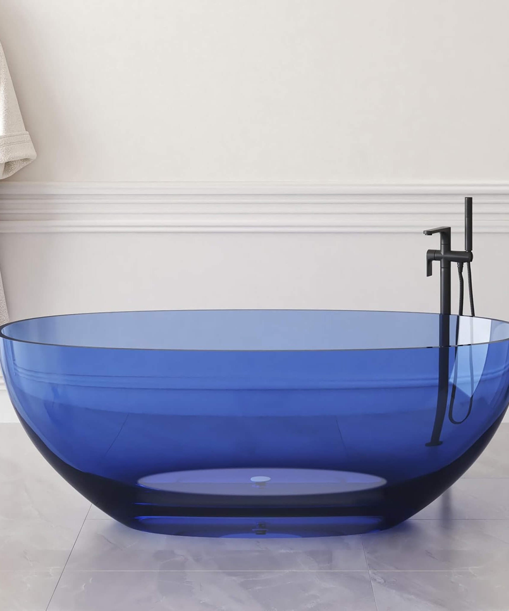 [61X29.5-Inch] Nuvia Freestanding Modern Oval Stone Resin Soaking Tub With Overflow Drain (SAK40125)