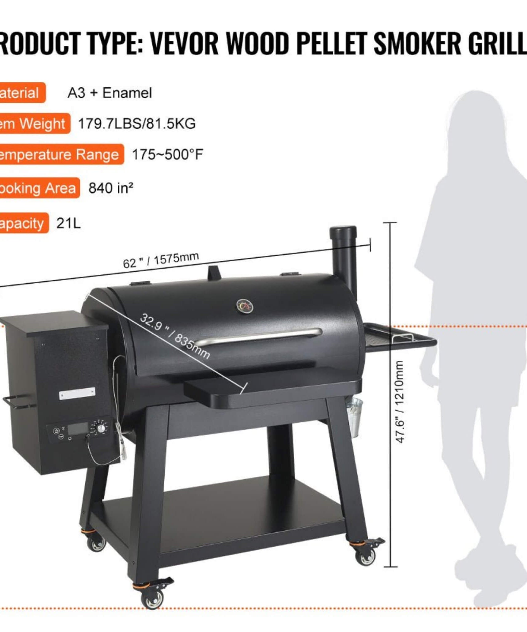 62-Inch Heavy-Duty Portable Wood Pellet BBQ Grill With Cart (SAK91308)