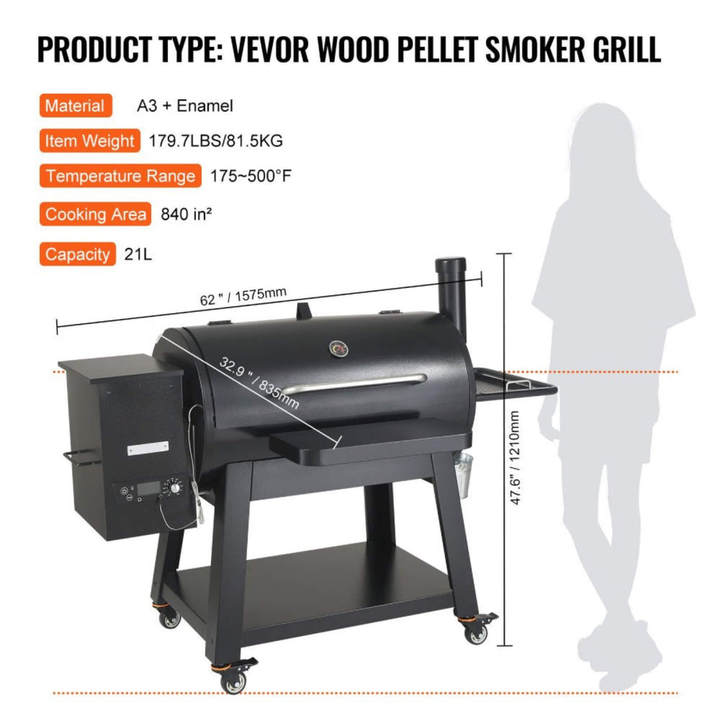 62-Inch Heavy-Duty Portable Wood Pellet BBQ Grill With Cart (SAK91308)