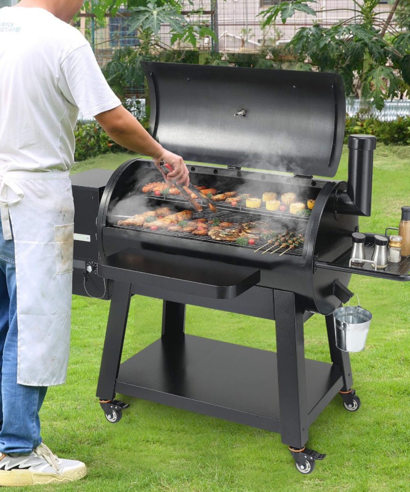 62-Inch Heavy-Duty Portable Wood Pellet BBQ Grill With Cart (SAK91308)
