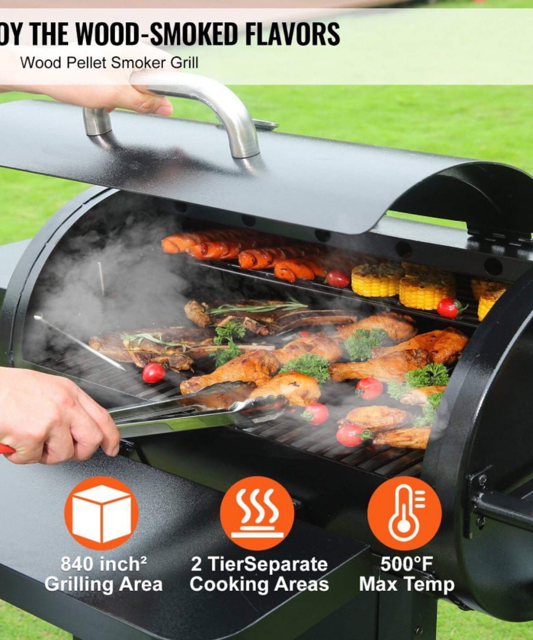 62-Inch Heavy-Duty Portable Wood Pellet BBQ Grill With Cart (SAK91308)