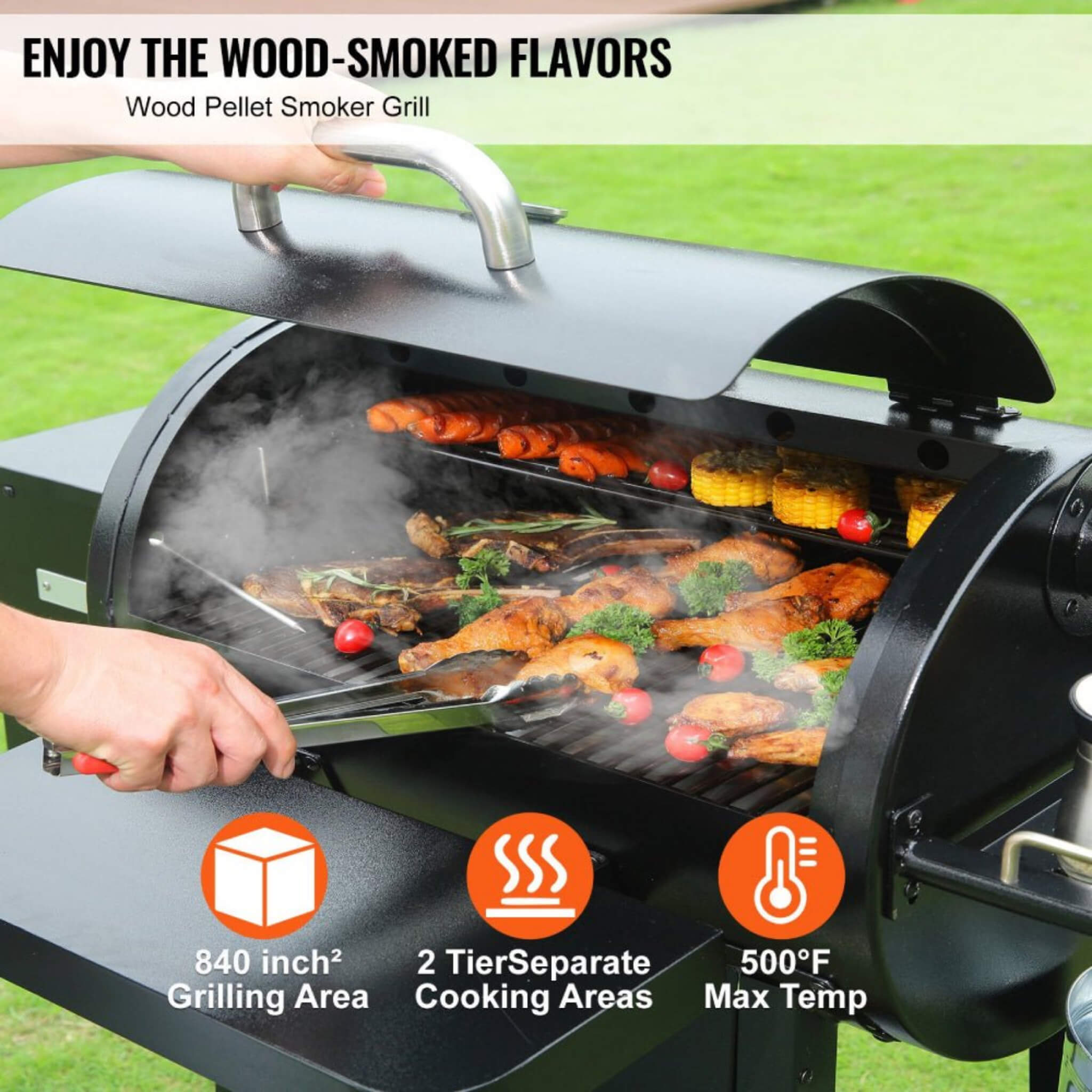 62-Inch Heavy-Duty Portable Wood Pellet BBQ Grill With Cart (SAK91308)