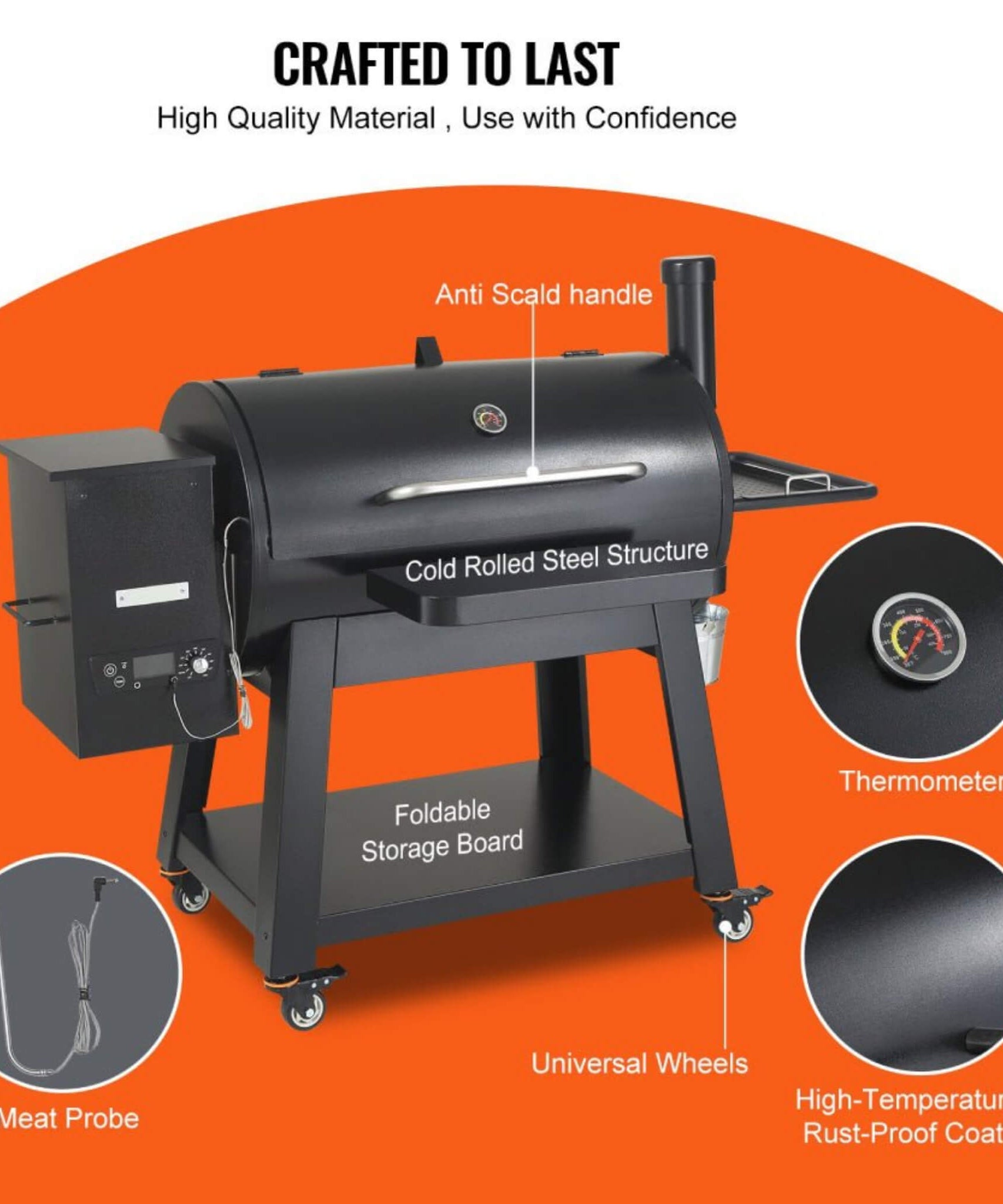 62-Inch Heavy-Duty Portable Wood Pellet BBQ Grill With Cart (SAK91308)