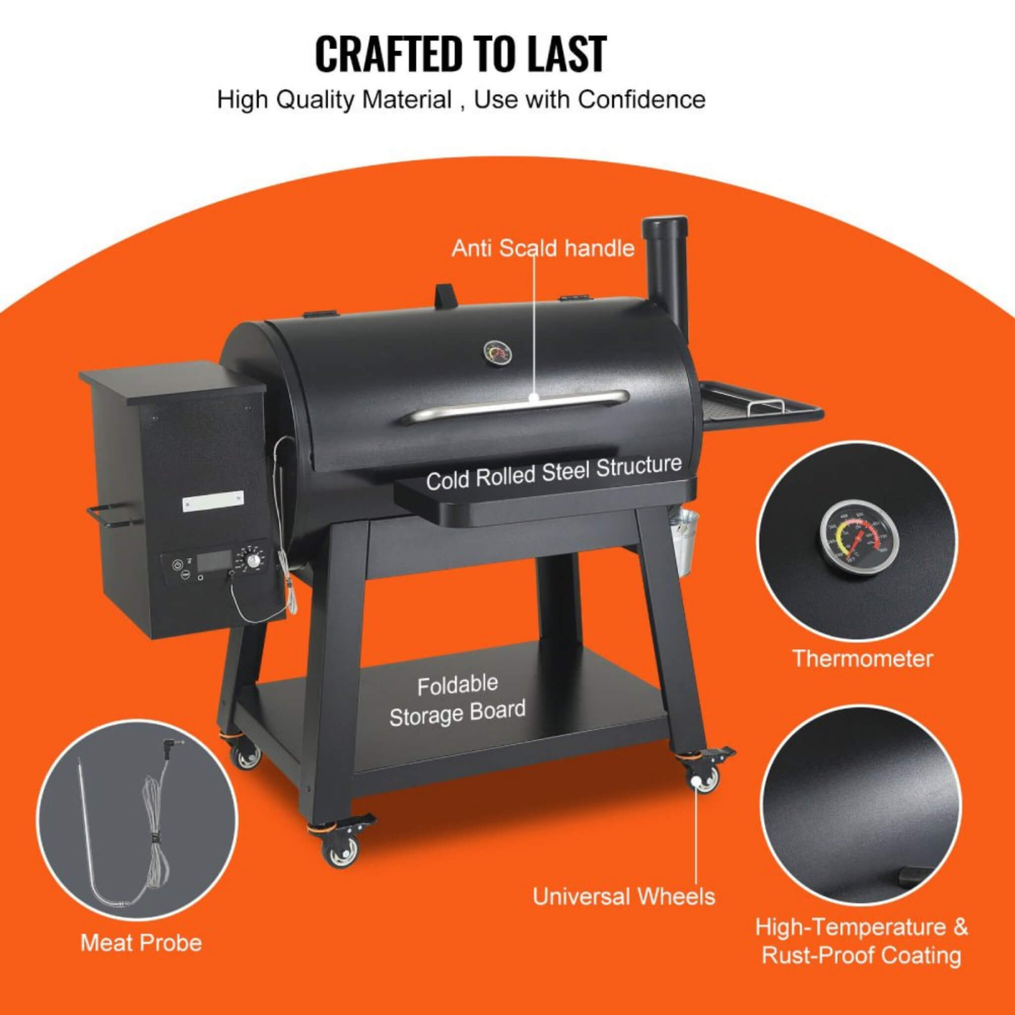 62-Inch Heavy-Duty Portable Wood Pellet BBQ Grill With Cart (SAK91308)