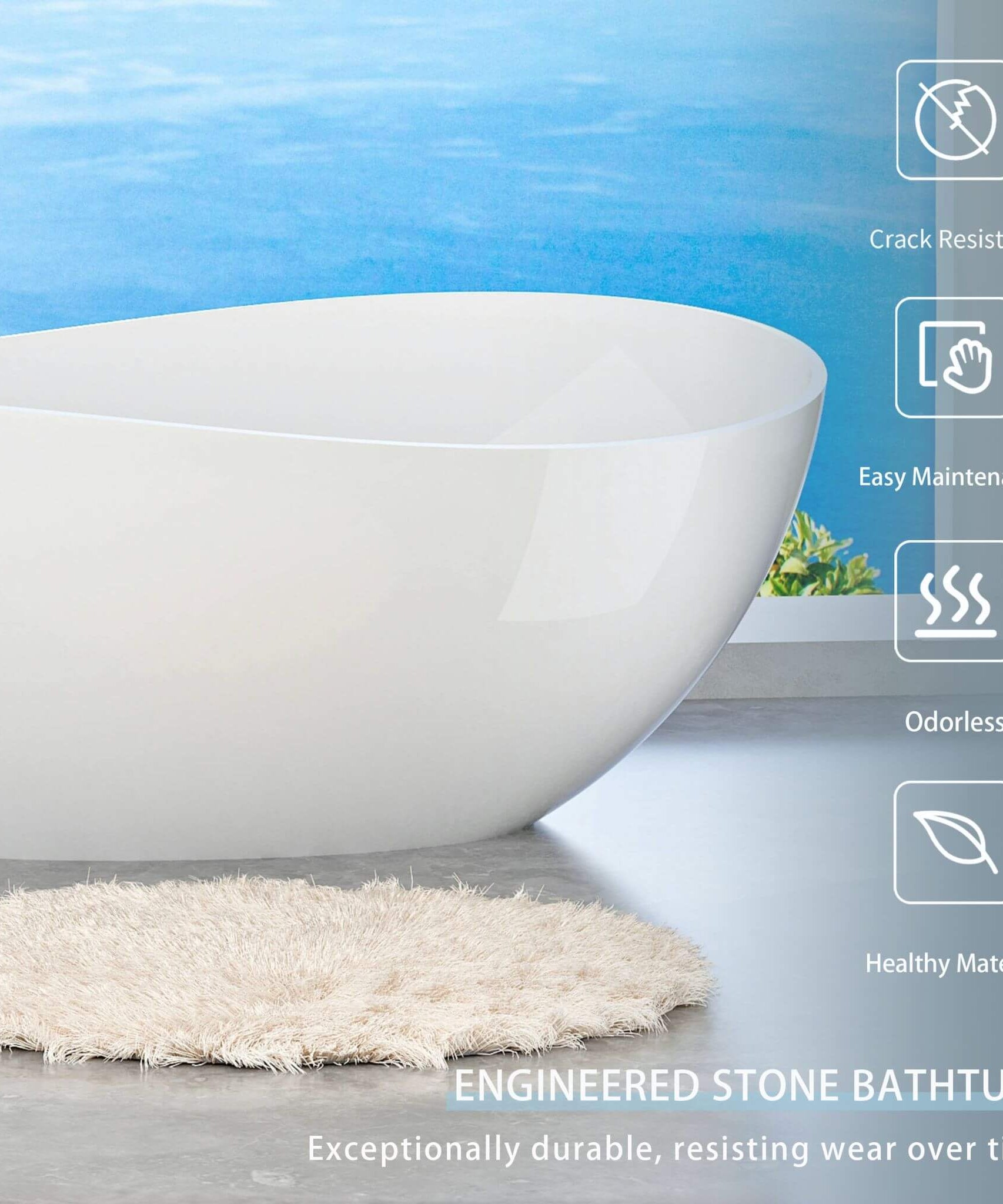 Nuvia 63-Inch Freestanding Glossy White Stone Resin Bathtub With Overflow And Drain (SAK42613)