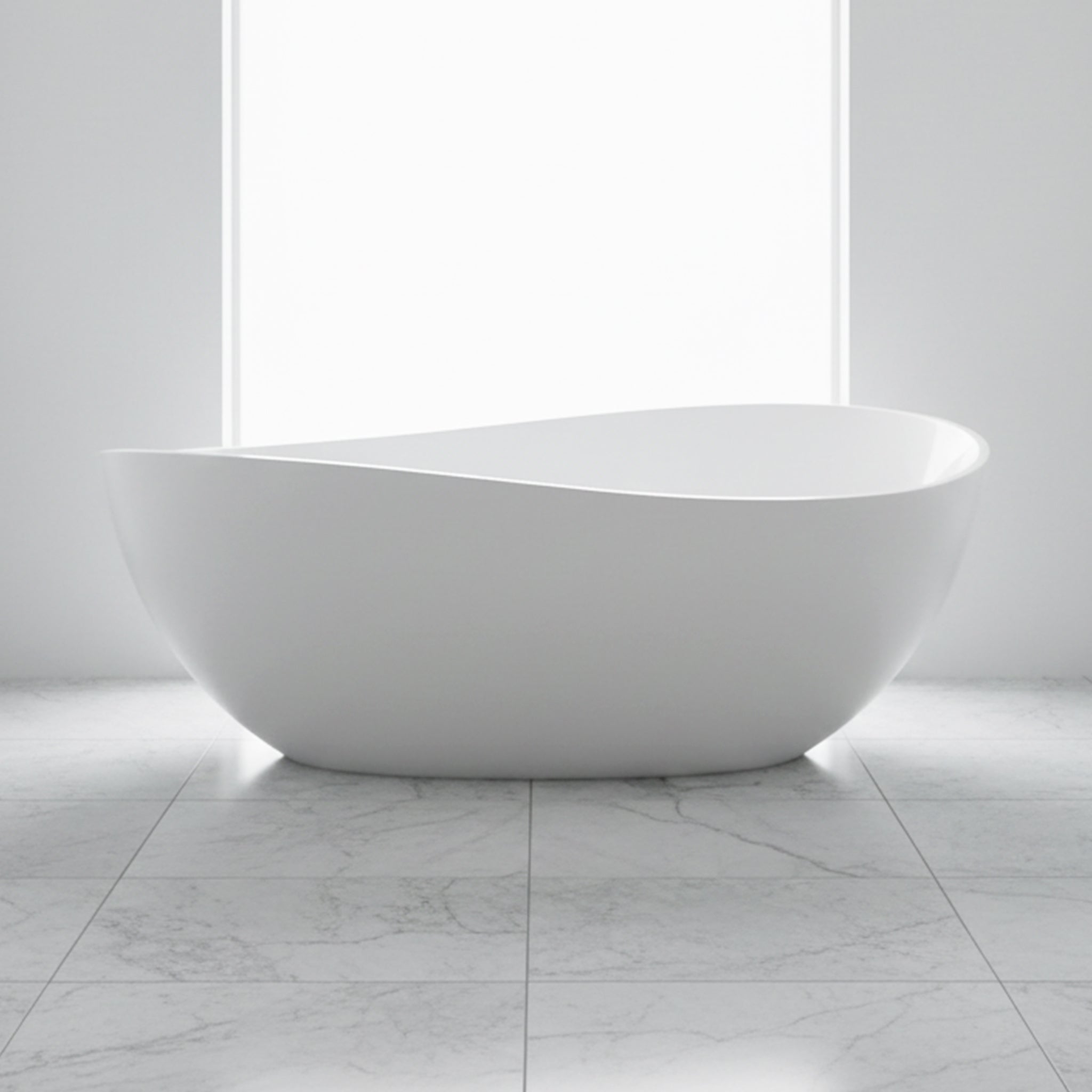 Nuvia 63-Inch Freestanding Glossy White Stone Resin Bathtub With Overflow And Drain (SAK42613)