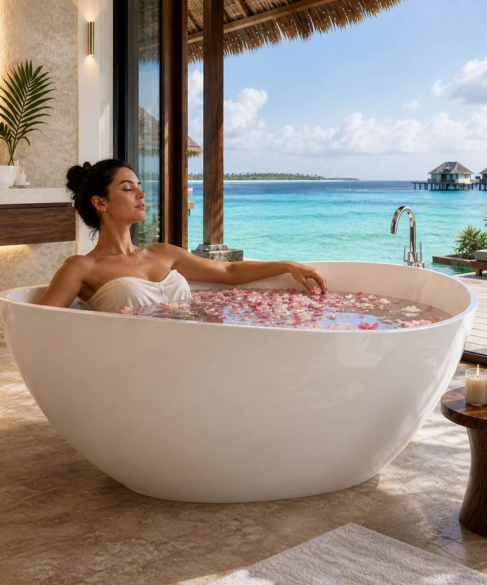 Nuvia 63-Inch Freestanding Glossy White Stone Resin Bathtub With Overflow And Drain (SAK42613)