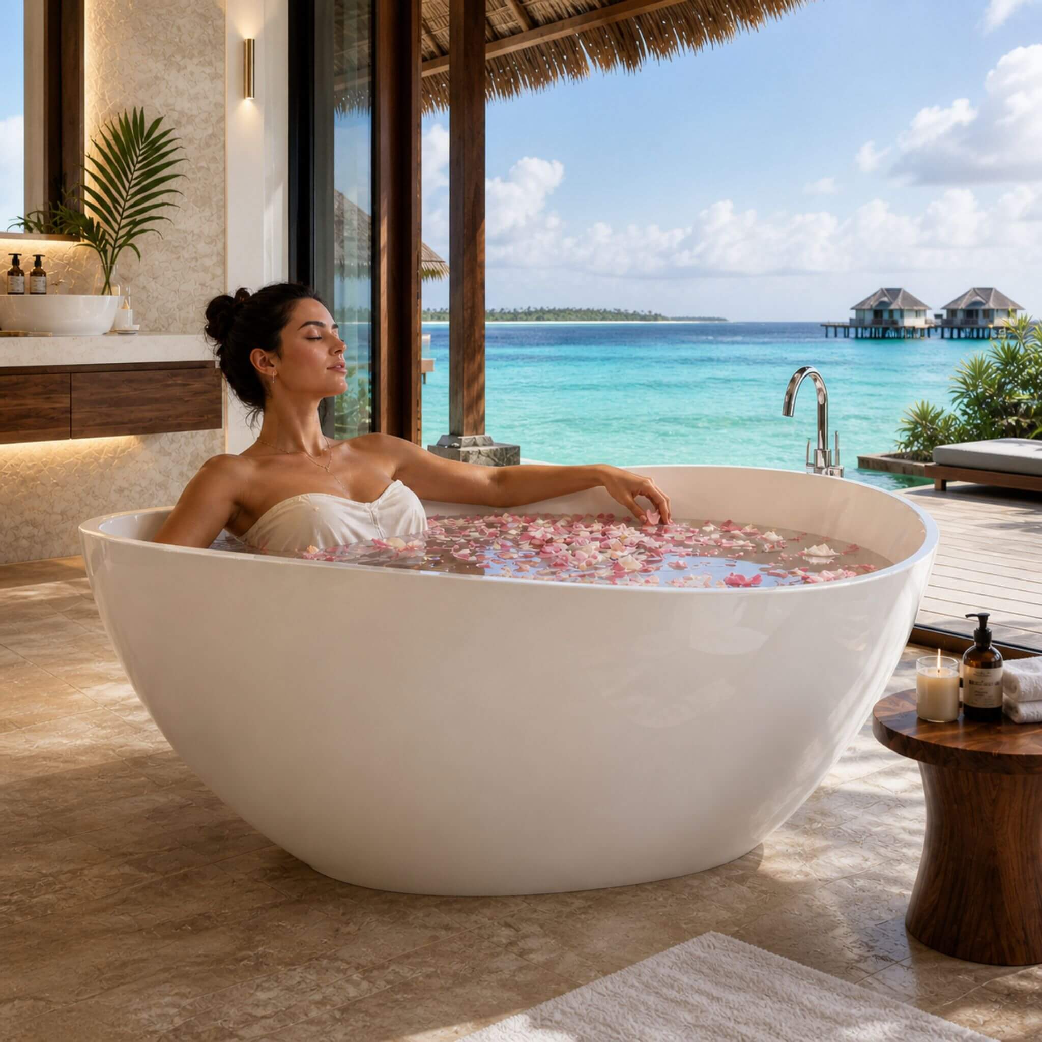 Nuvia 63-Inch Freestanding Glossy White Stone Resin Bathtub With Overflow And Drain (SAK42613)