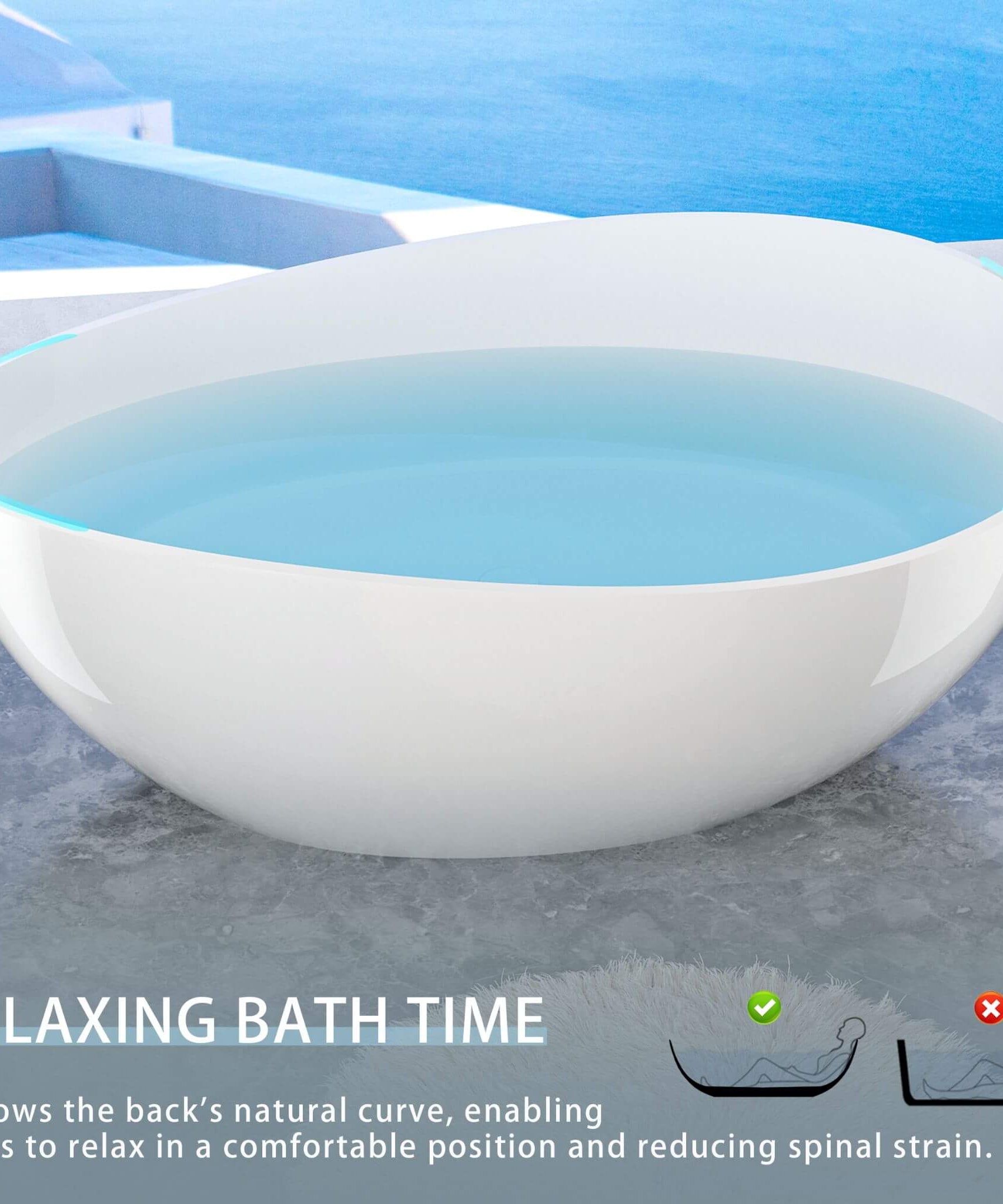 Nuvia 63-Inch Freestanding Glossy White Stone Resin Bathtub With Overflow And Drain (SAK42613)