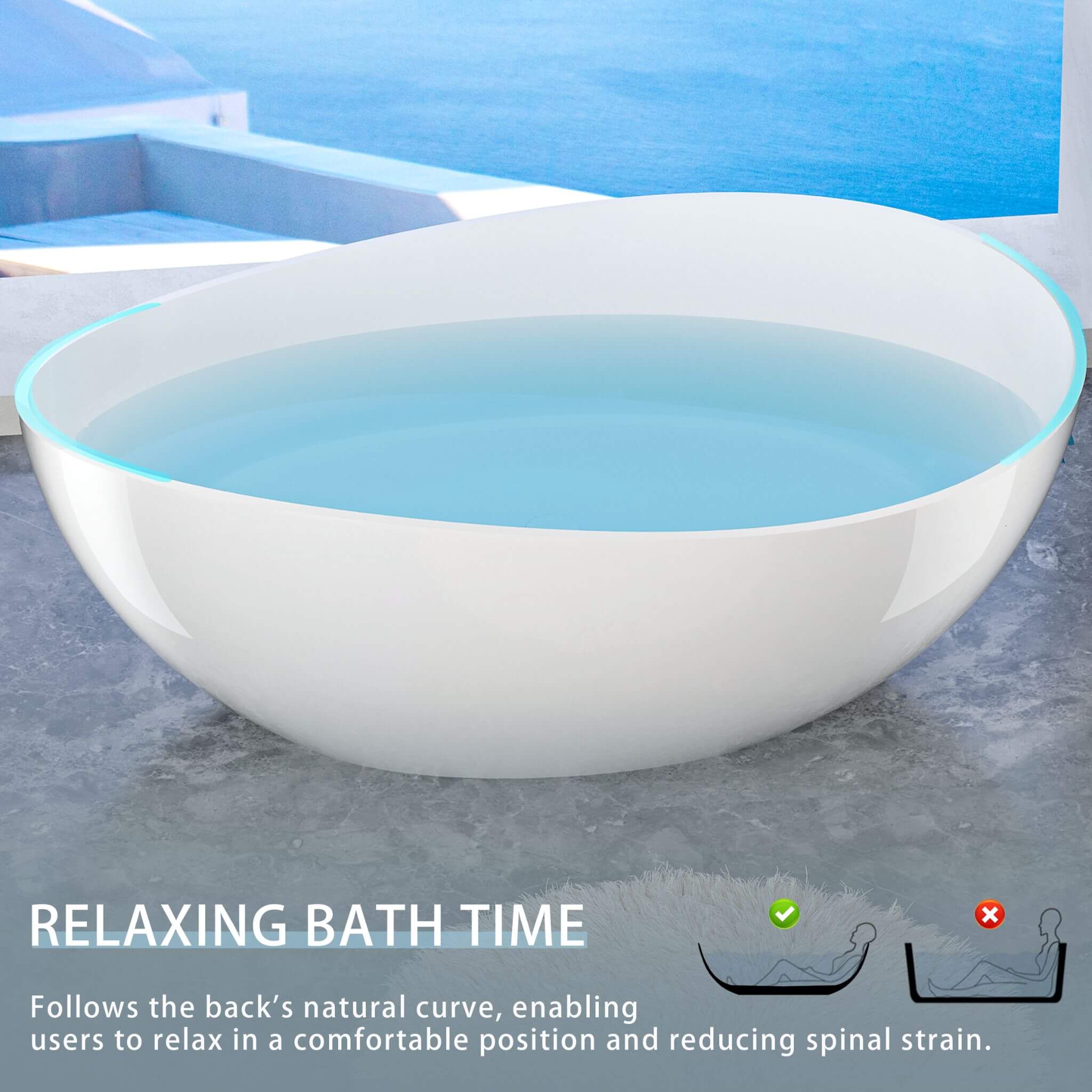 Nuvia 63-Inch Freestanding Glossy White Stone Resin Bathtub With Overflow And Drain (SAK42613)