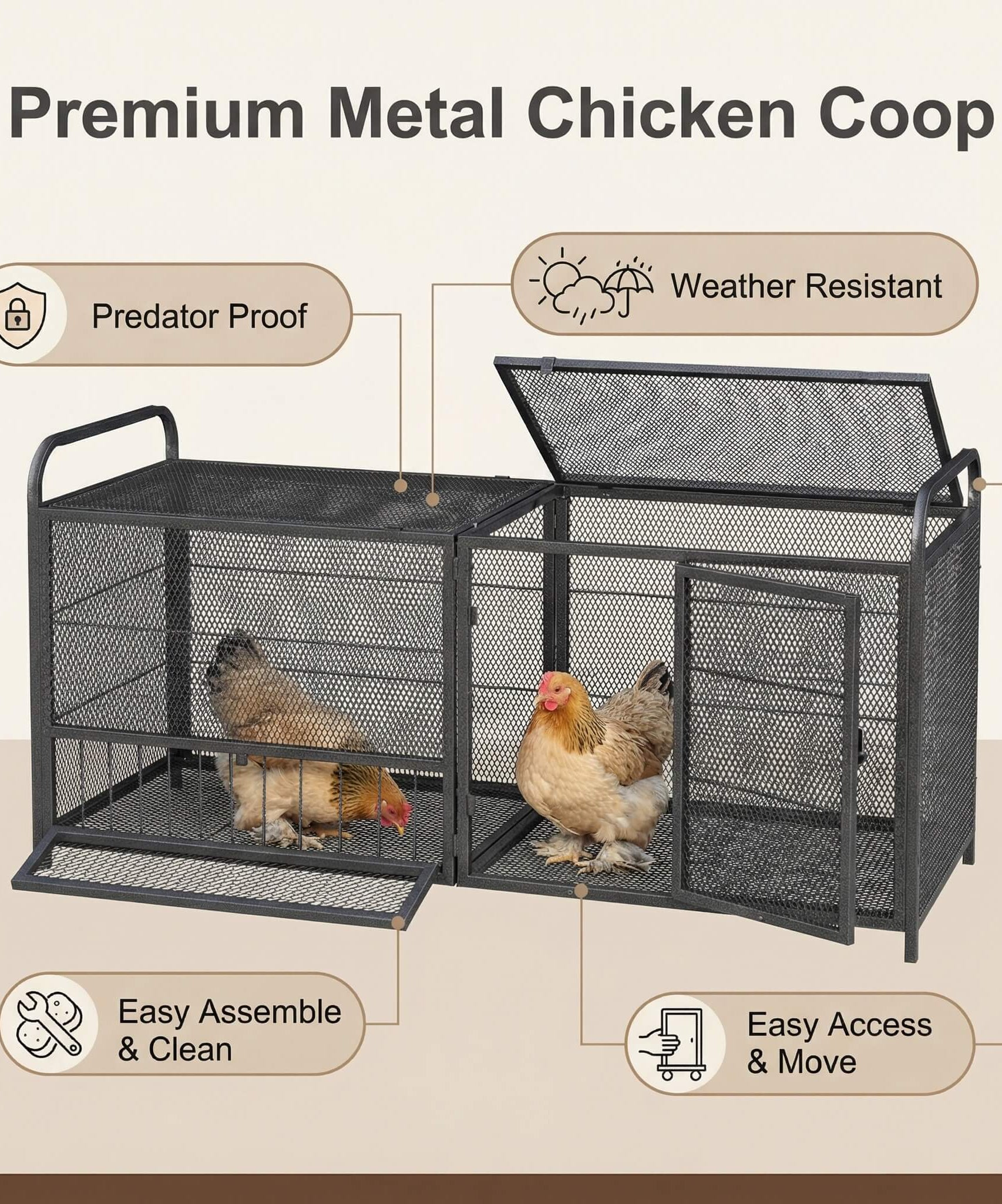 63-Inch Heavy-Duty Large Metal Chicken Coop Cage (SAK13568)