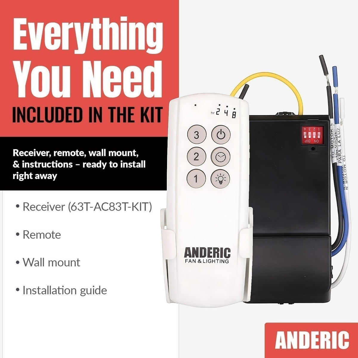 Anderic Substitute Kit for Hunter IN2RX10 84368-560 Ceiling Fan Receiver [63T-AC83T-KIT]