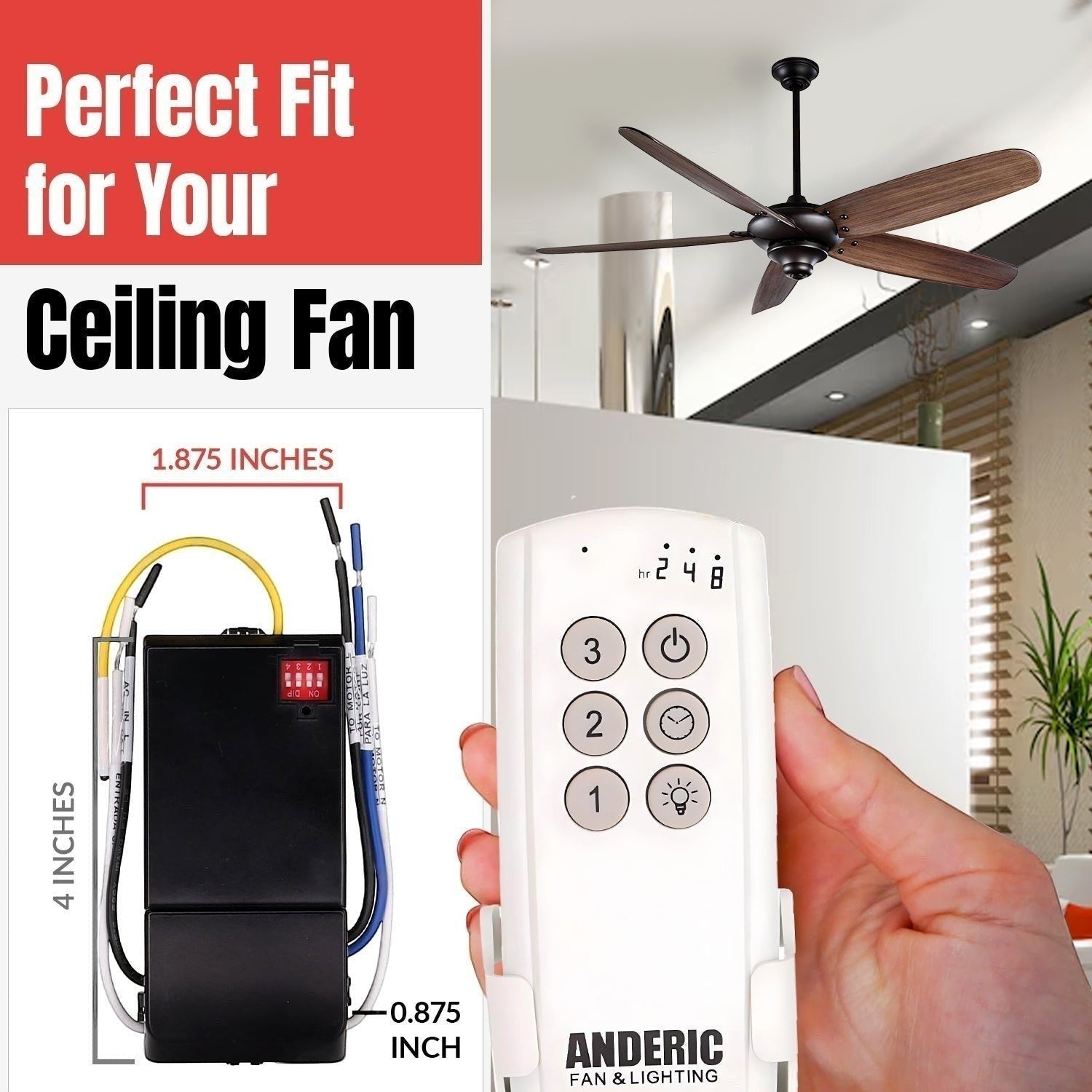 Anderic Substitute Kit for Hunter IN2RX10 84368-560 Ceiling Fan Receiver [63T-AC83T-KIT]