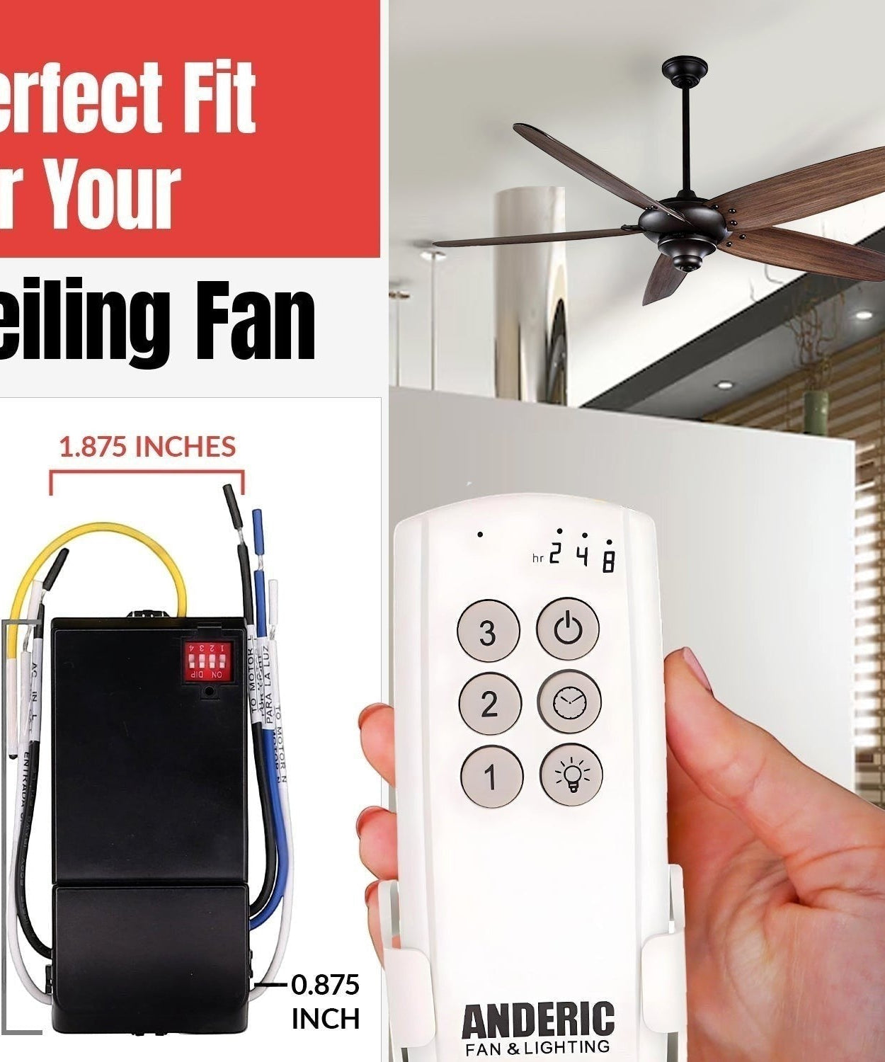 Anderic Substitute Kit for Hunter 89309-06 Ceiling Fan Receiver [63T-AC83T-KIT]