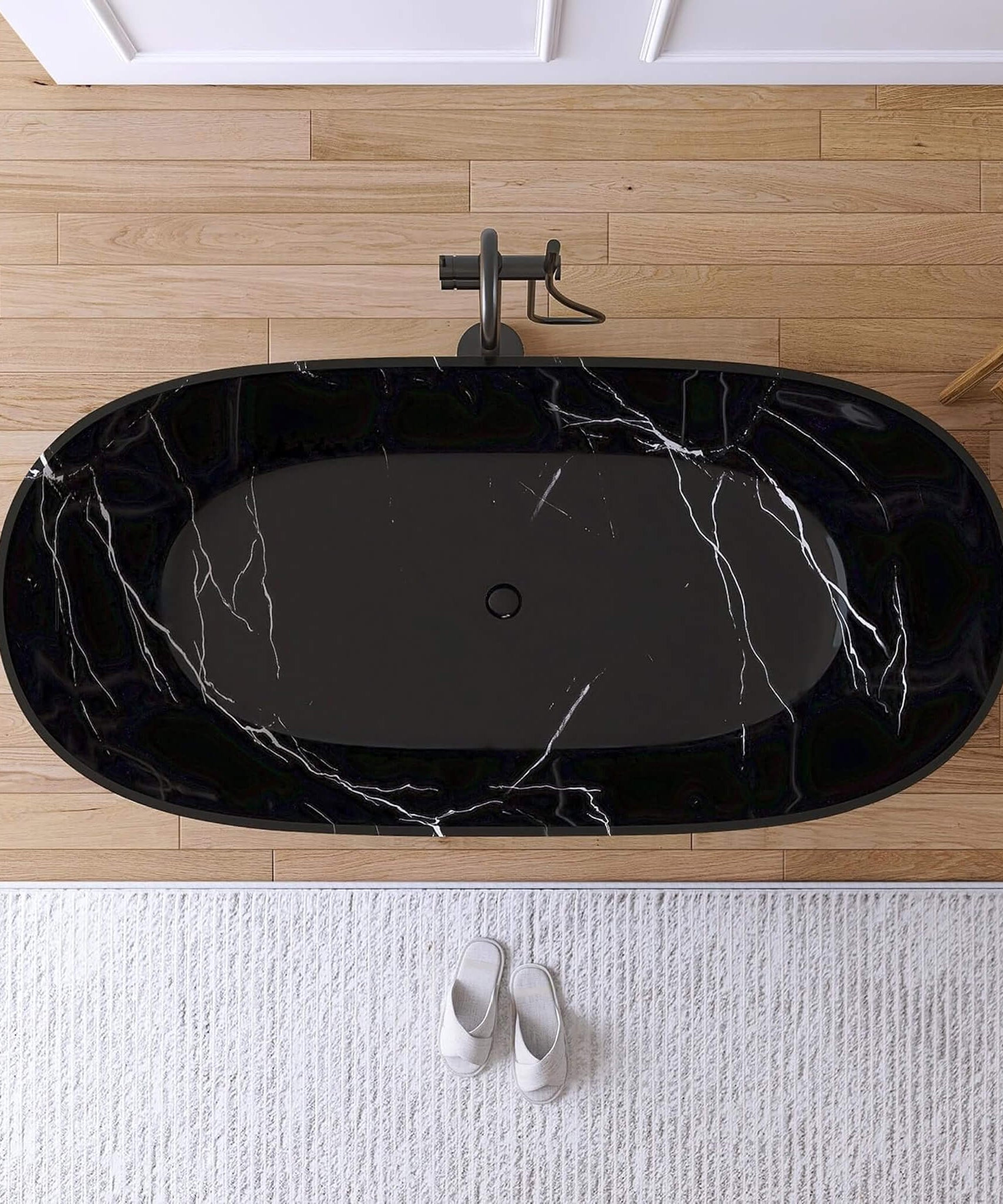 [63X29.5-Inch] Nuvia Freestanding Modern Marble-Design Solid Surface Soaking Tub With Overflow (SAK11528)