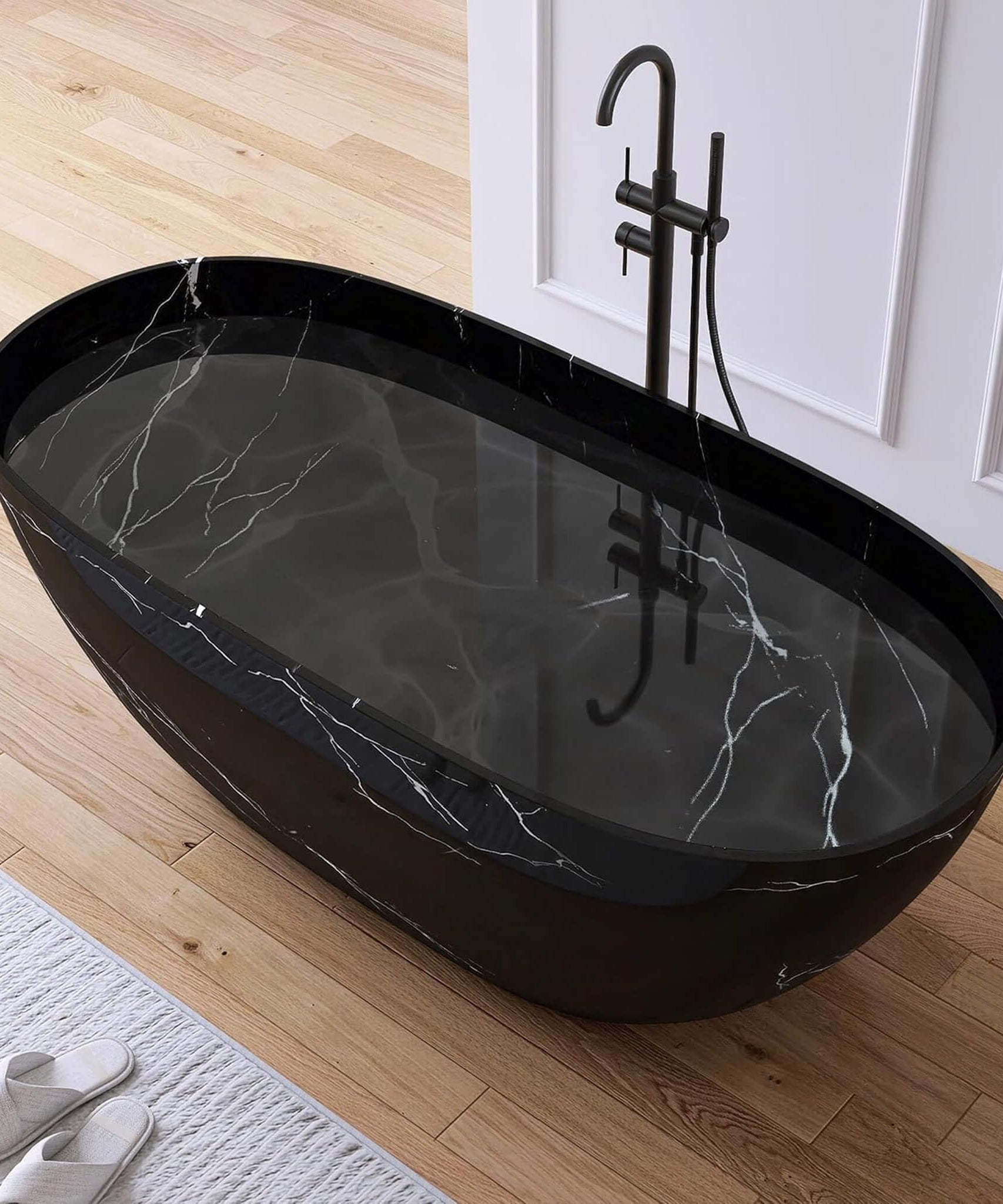 [63X29.5-Inch] Nuvia Freestanding Modern Marble-Design Solid Surface Soaking Tub With Overflow (SAK11528)