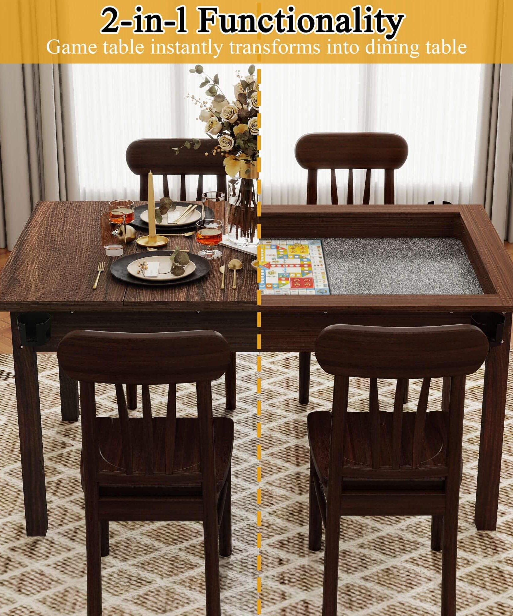 [63X40-Inch] Premium 2-In-1 Multifunctional Board Game Table For 4–6 Players (SAK84513)