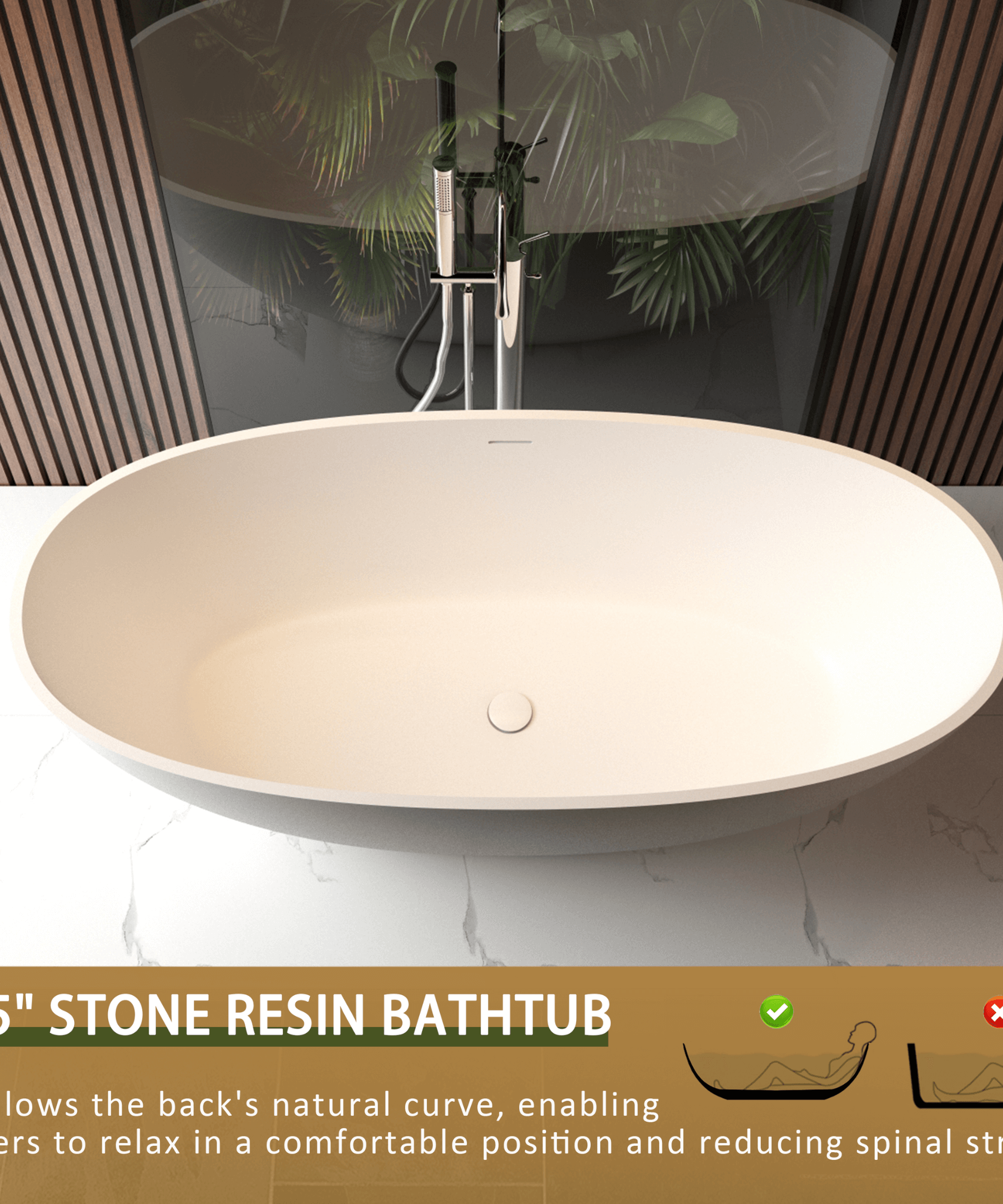 Nuvia Virella 65-Inch Luxury Freestanding Soaking Bathtub With Overflow And Pop-Up Drain (SAK69451)