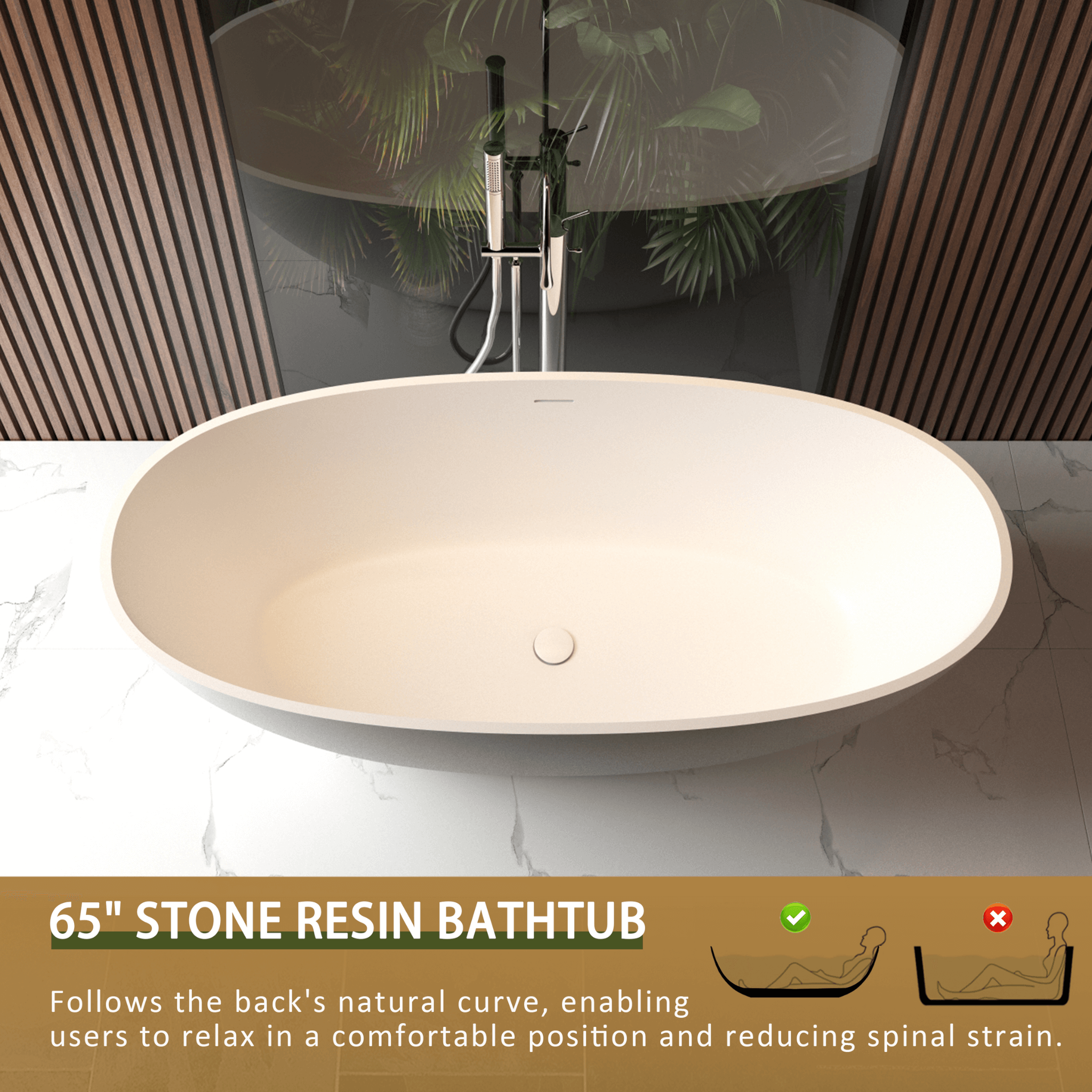 Nuvia Virella 65-Inch Luxury Freestanding Soaking Bathtub With Overflow And Pop-Up Drain (SAK69451)