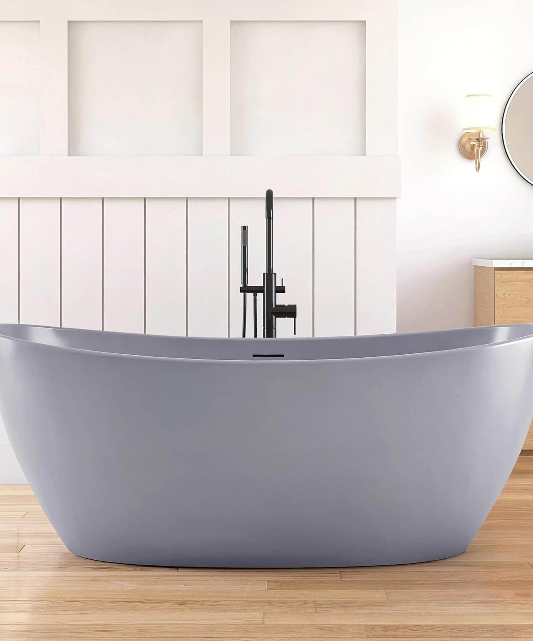 [65X33.5-Inch] Nuvia Freestanding Modern Oval Stone Resin Soaking Tub With Overflow Drain (SAK39231)