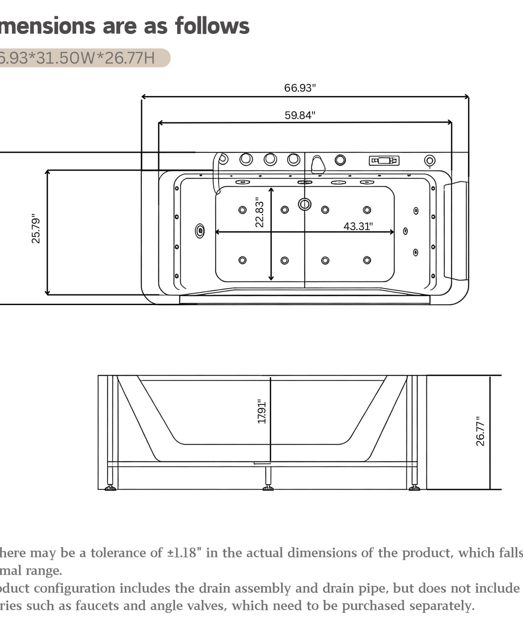 Nuvia Veloria 67-Inch 7-Jets Hydrotherapy Whirlpool Bathtub With Glass Panel (SAK25480)