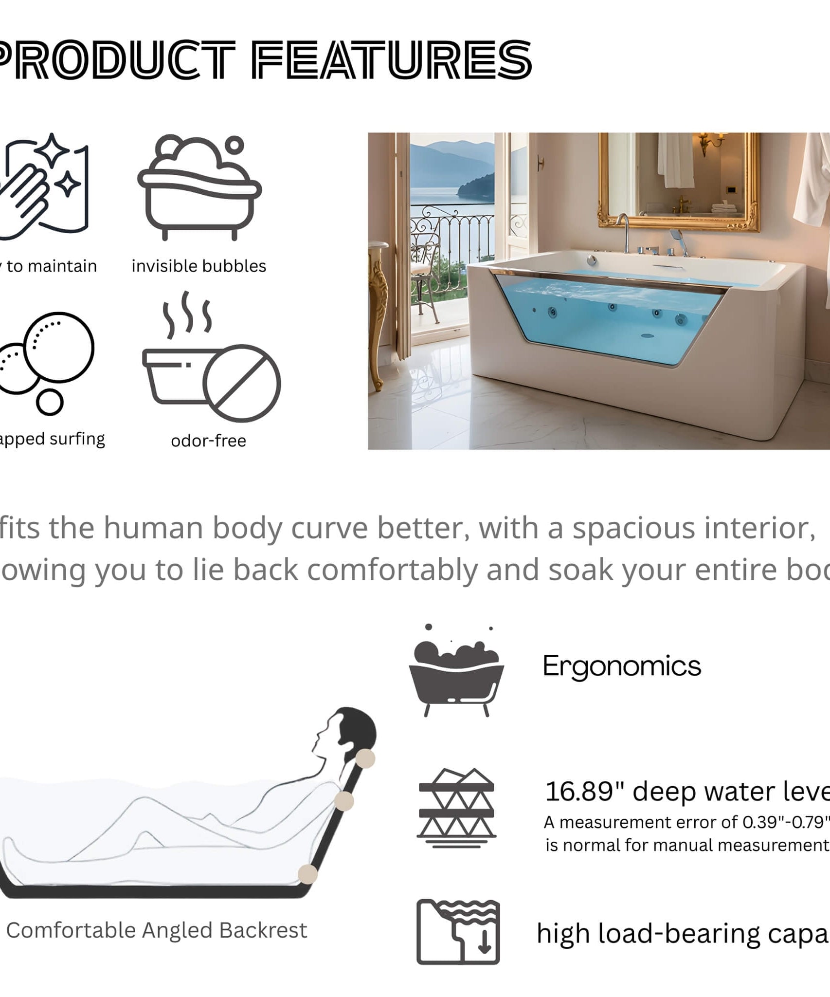Nuvia Veloria 67-Inch 7-Jets Hydrotherapy Whirlpool Bathtub With Glass Panel (SAK25480)