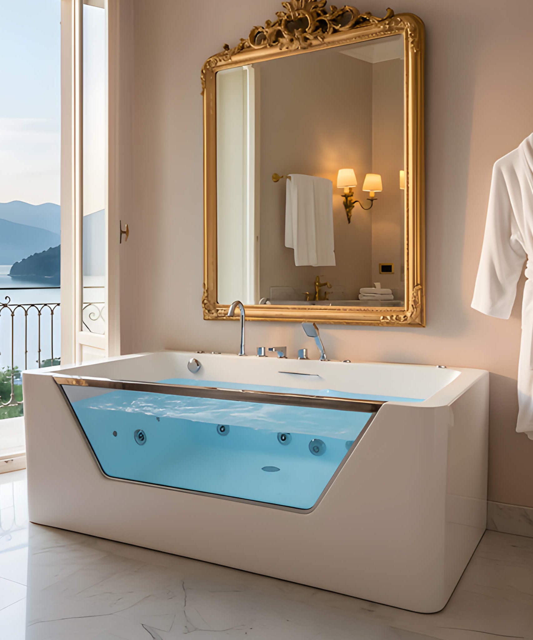 Nuvia Veloria 67-Inch 7-Jets Hydrotherapy Whirlpool Bathtub With Glass Panel (SAK25480)