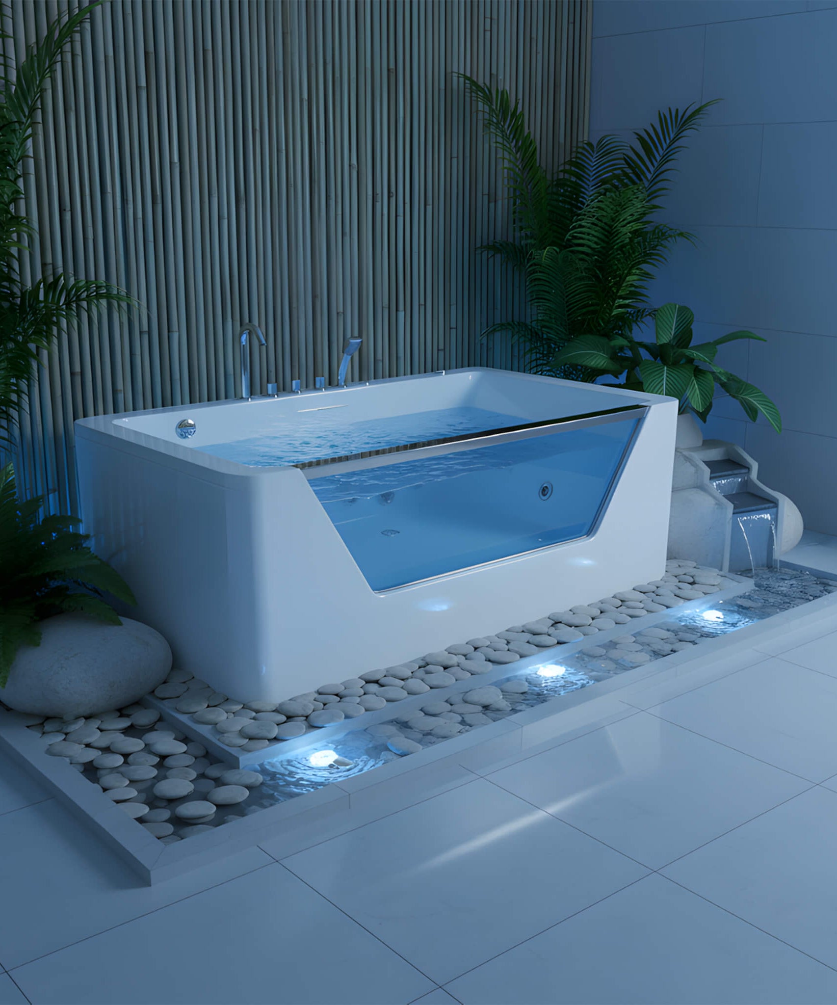 Nuvia Veloria 67-Inch 7-Jets Hydrotherapy Whirlpool Bathtub With Glass Panel (SAK25480)