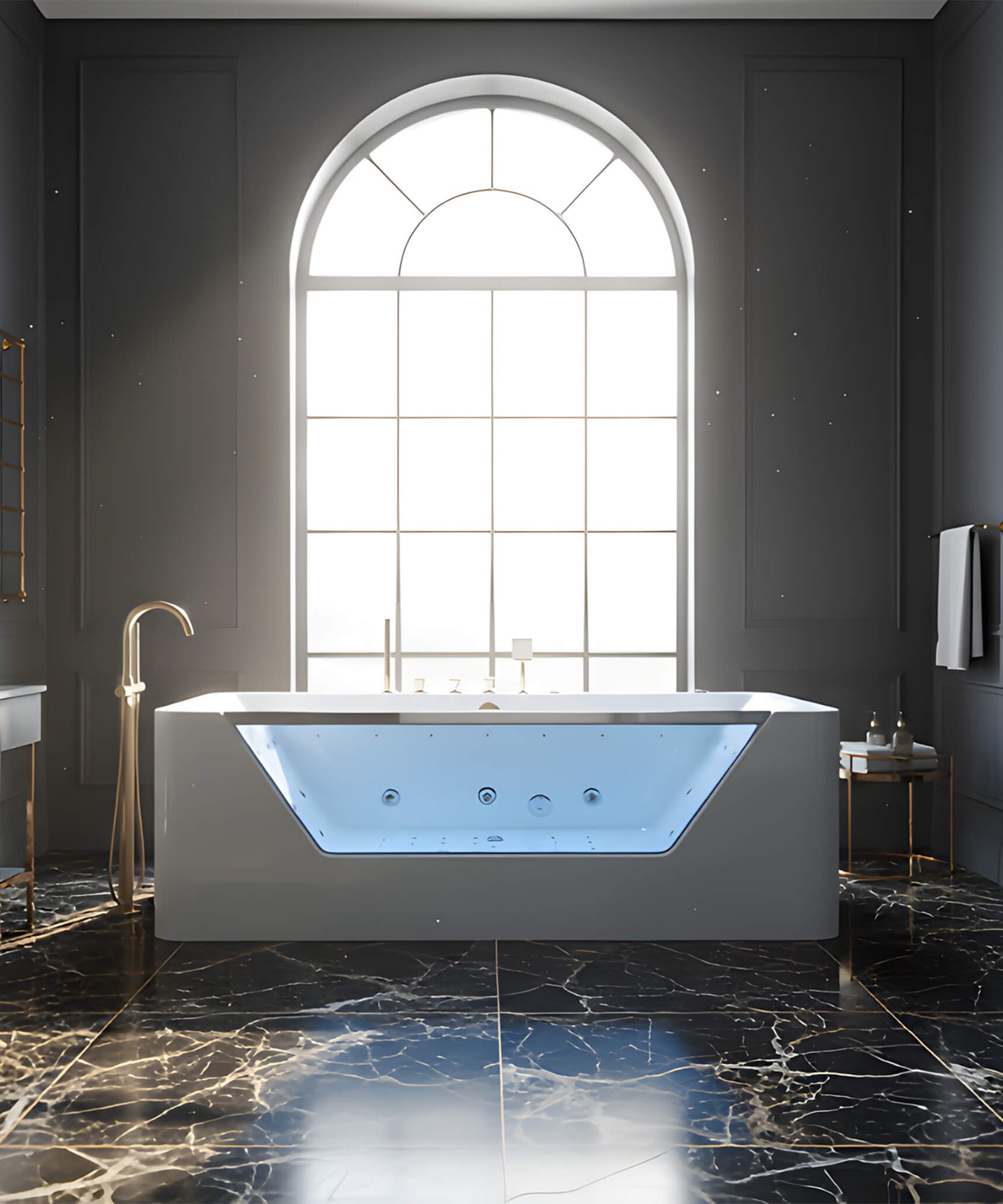 Nuvia Veloria 67-Inch 7-Jets Hydrotherapy Whirlpool Bathtub With Glass Panel (SAK25480)