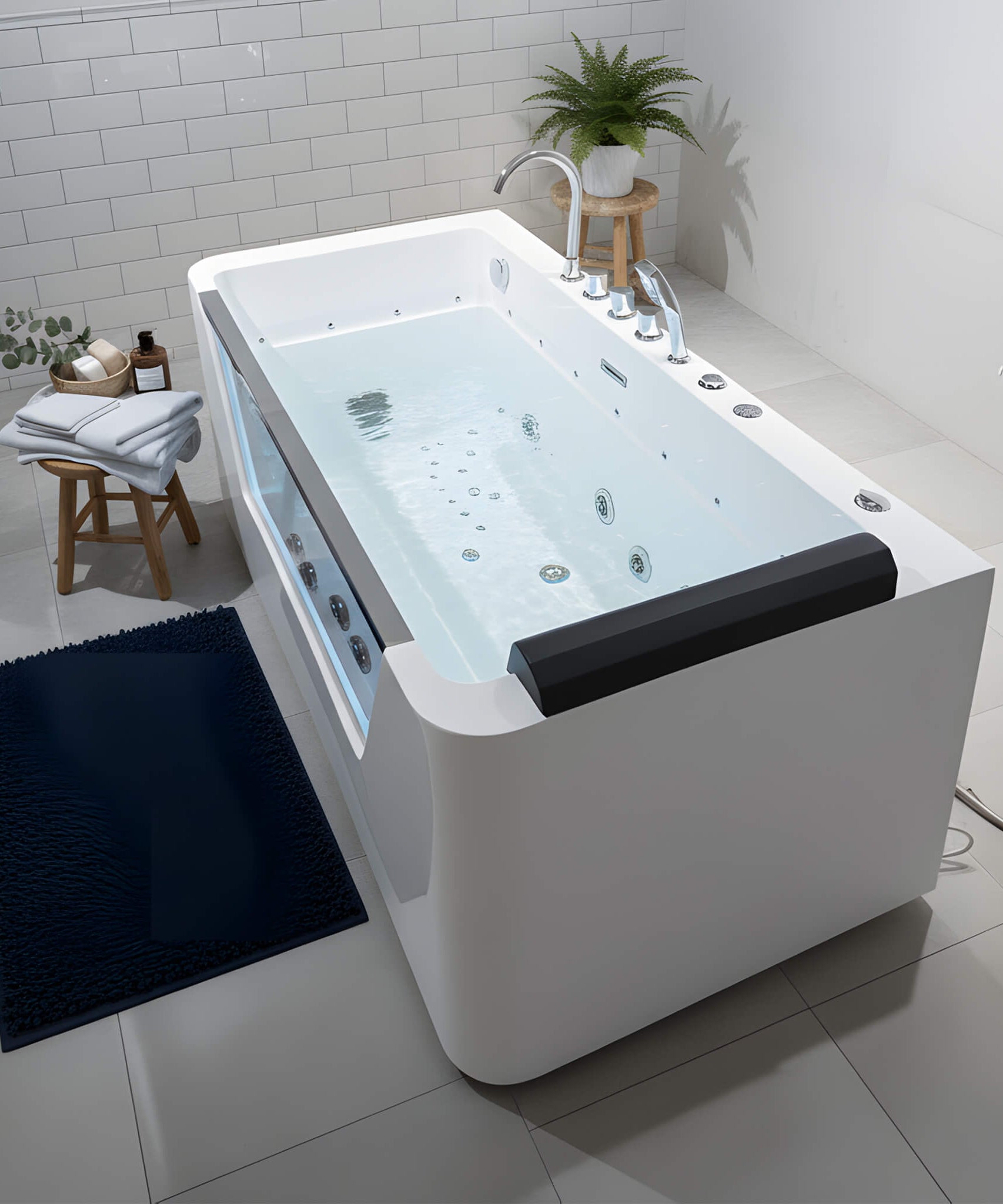Nuvia Veloria 67-Inch 7-Jets Hydrotherapy Whirlpool Bathtub With Glass Panel (SAK25480)