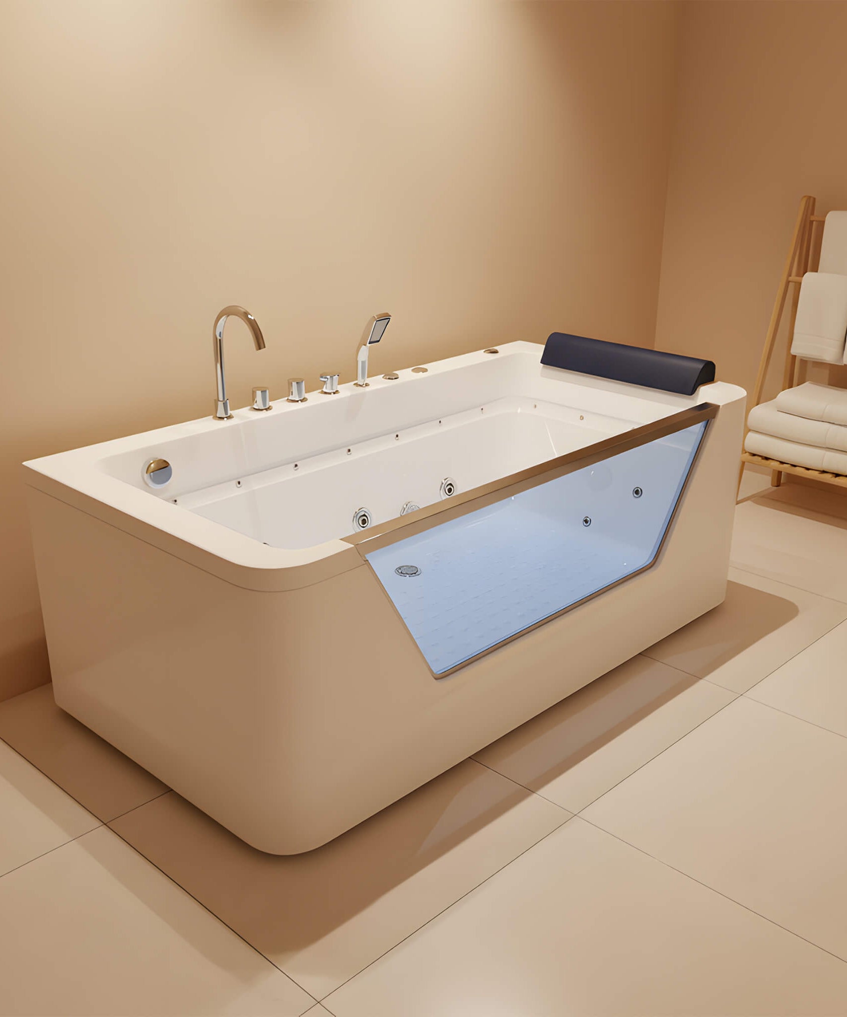 Nuvia Veloria 67-Inch 7-Jets Hydrotherapy Whirlpool Bathtub With Glass Panel (SAK25480)