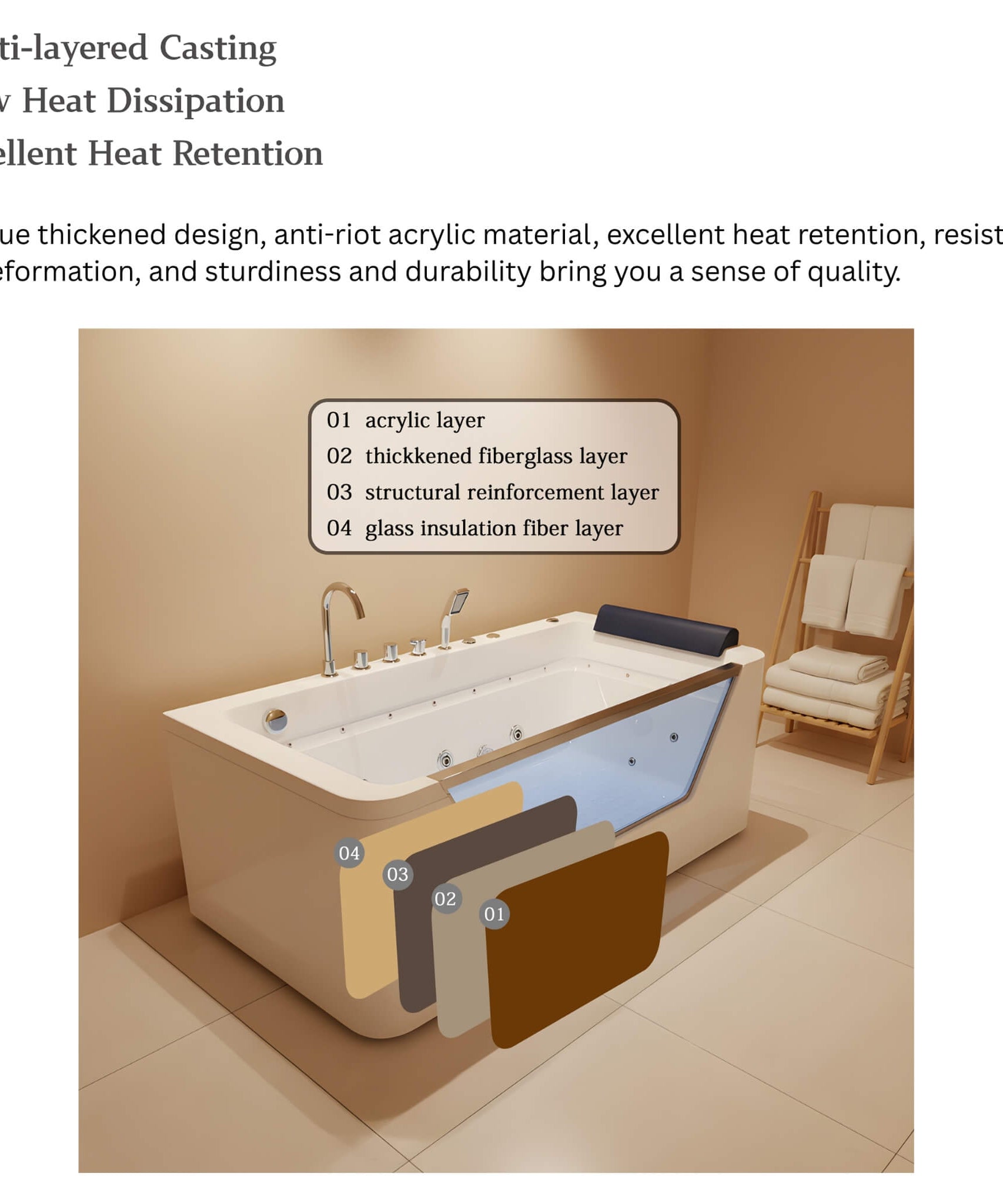 Nuvia Veloria 67-Inch 7-Jets Hydrotherapy Whirlpool Bathtub With Glass Panel (SAK25480)