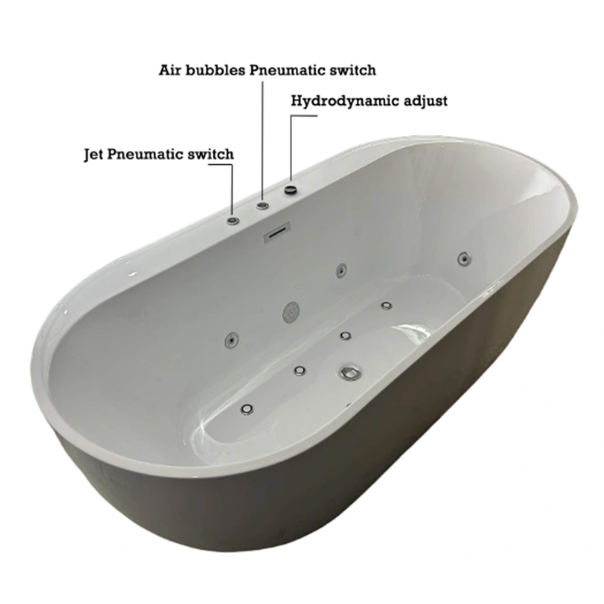 Nuvia Cascade 67-Inch Whirlpool Air Bath Soaking Tub With Adjustable Air Blower [No Faucet] (SAK68427)