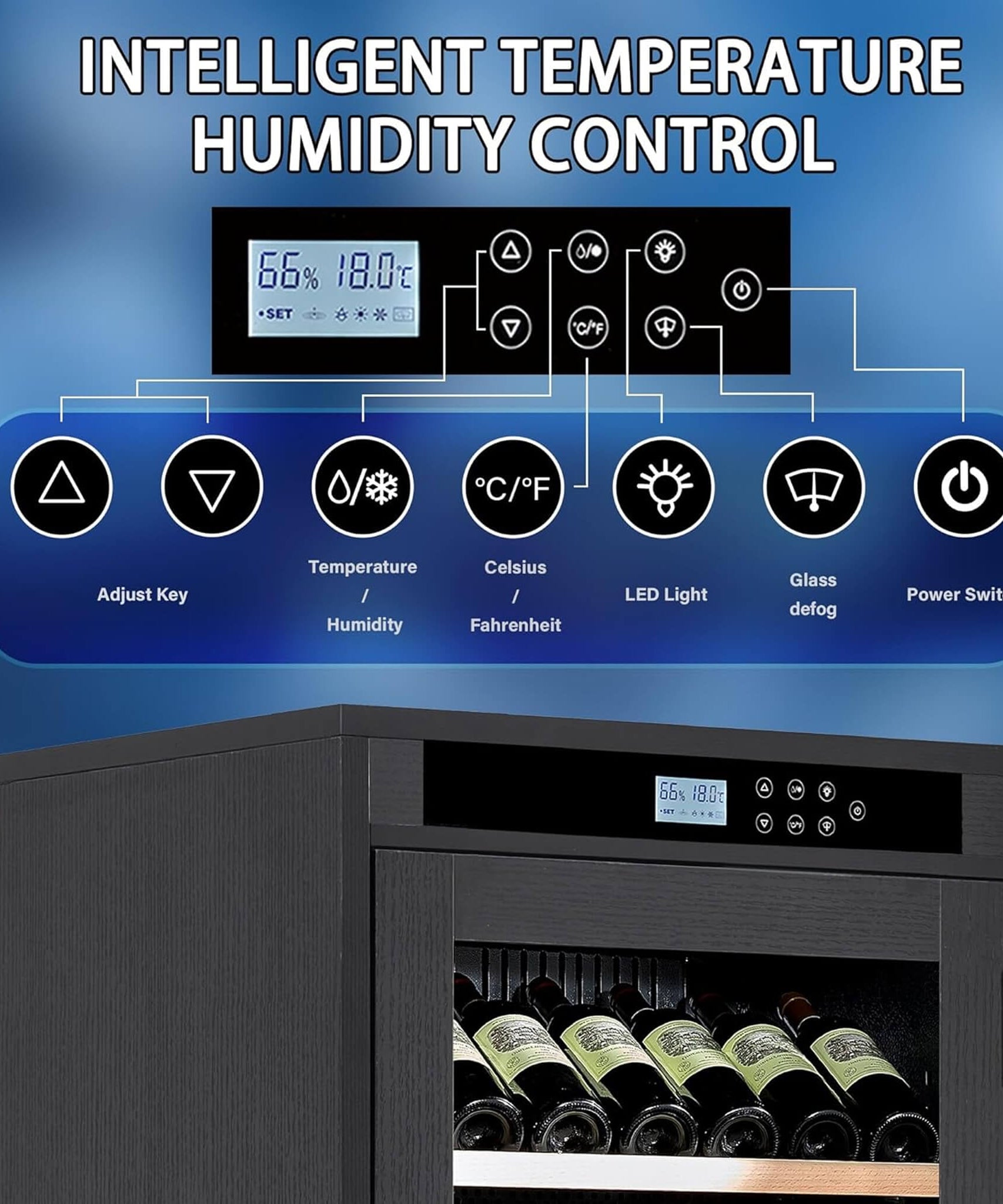 Nuvia 69-Bottle 7.6 Cu.Ft Freestanding Smart Wooden Wine Cooler With LED Touch Display (SAK24861)