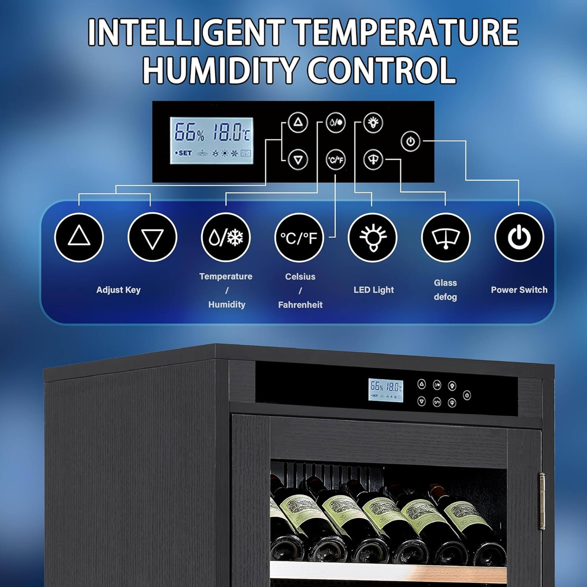 Nuvia 69-Bottle 7.6 Cu.Ft Freestanding Smart Wooden Wine Cooler With LED Touch Display (SAK24861)