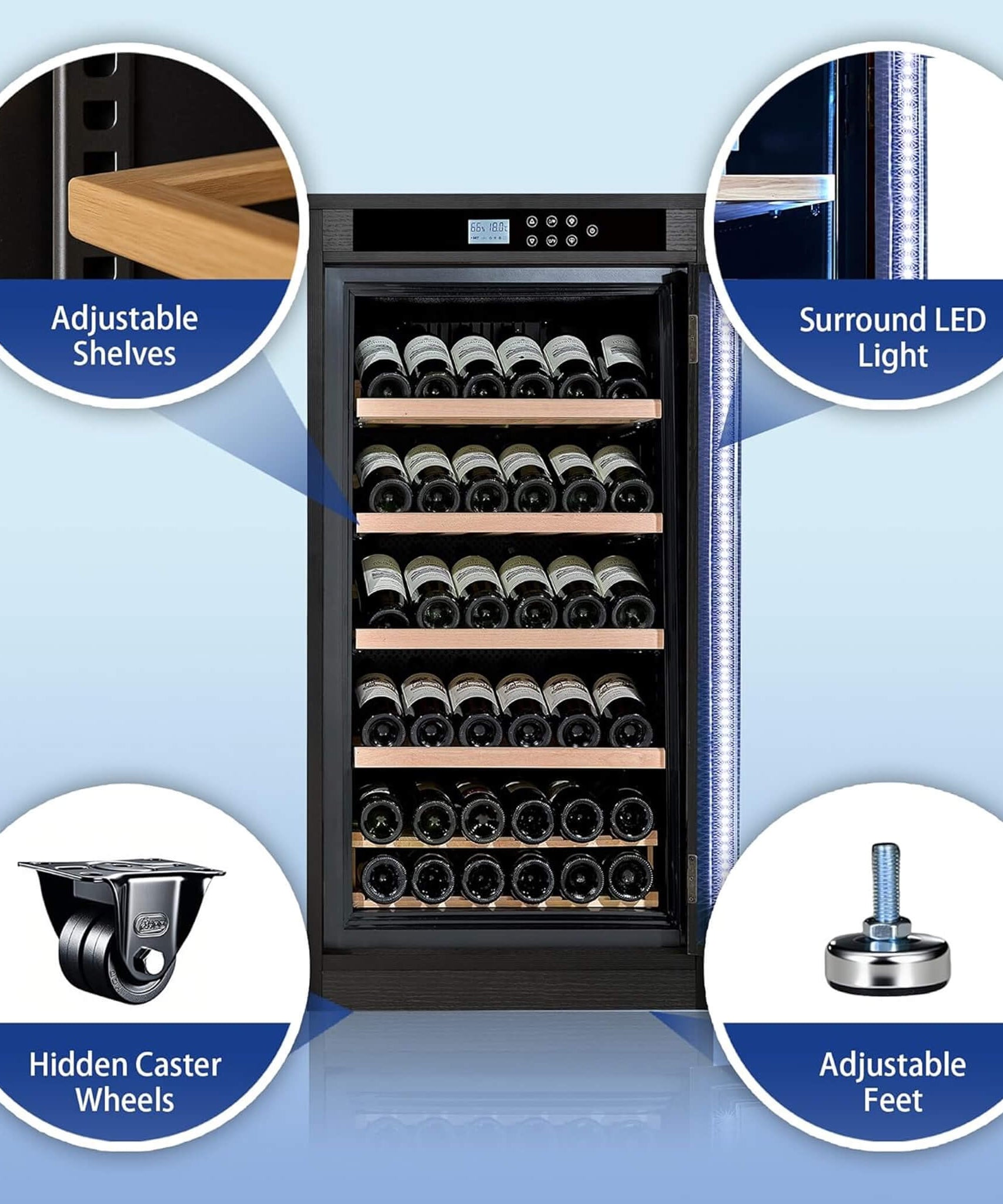 Nuvia 69-Bottle 7.6 Cu.Ft Freestanding Smart Wooden Wine Cooler With LED Touch Display (SAK24861)