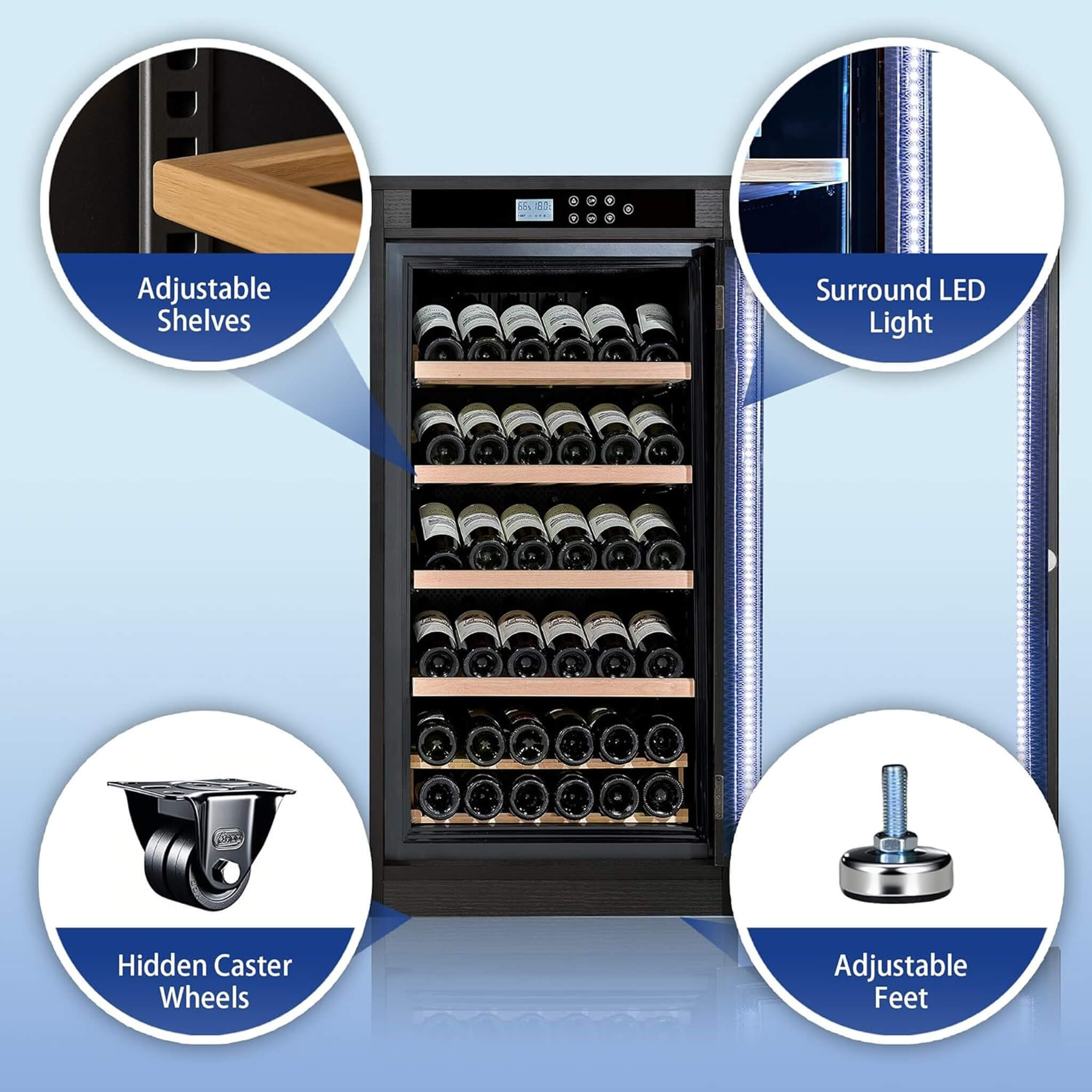 Nuvia 69-Bottle 7.6 Cu.Ft Freestanding Smart Wooden Wine Cooler With LED Touch Display (SAK24861)