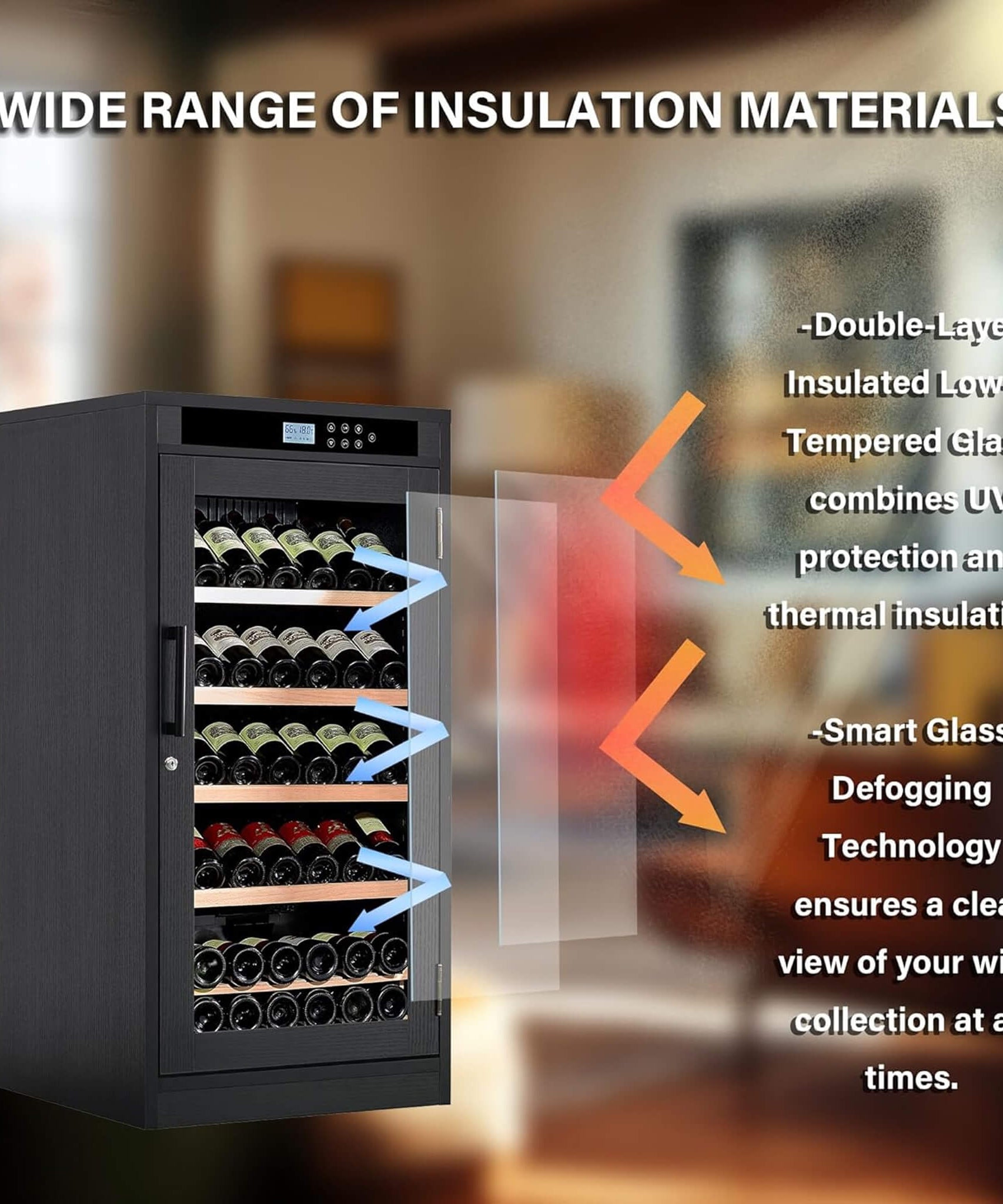 Nuvia 69-Bottle 7.6 Cu.Ft Freestanding Smart Wooden Wine Cooler With LED Touch Display (SAK24861)