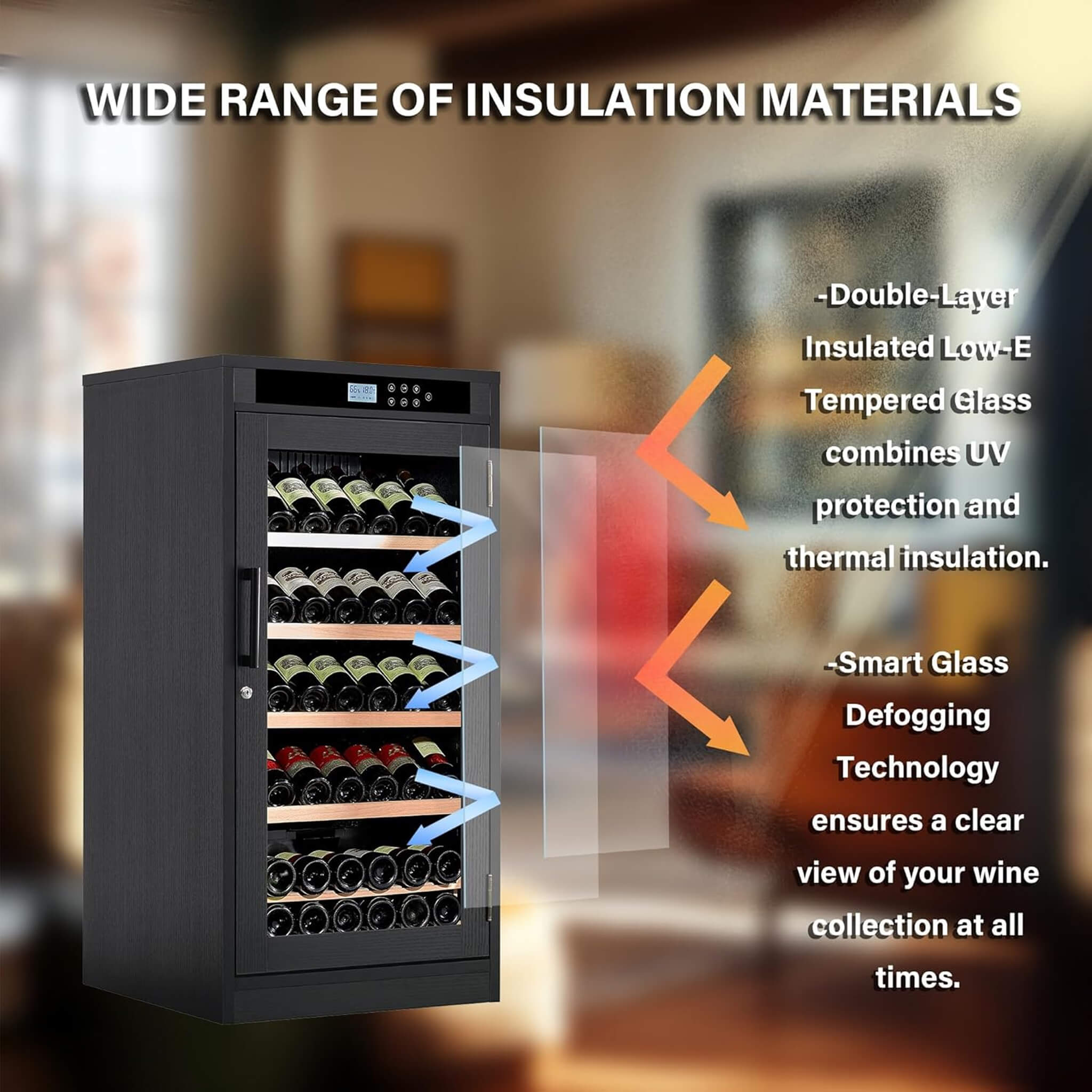 Nuvia 69-Bottle 7.6 Cu.Ft Freestanding Smart Wooden Wine Cooler With LED Touch Display (SAK24861)