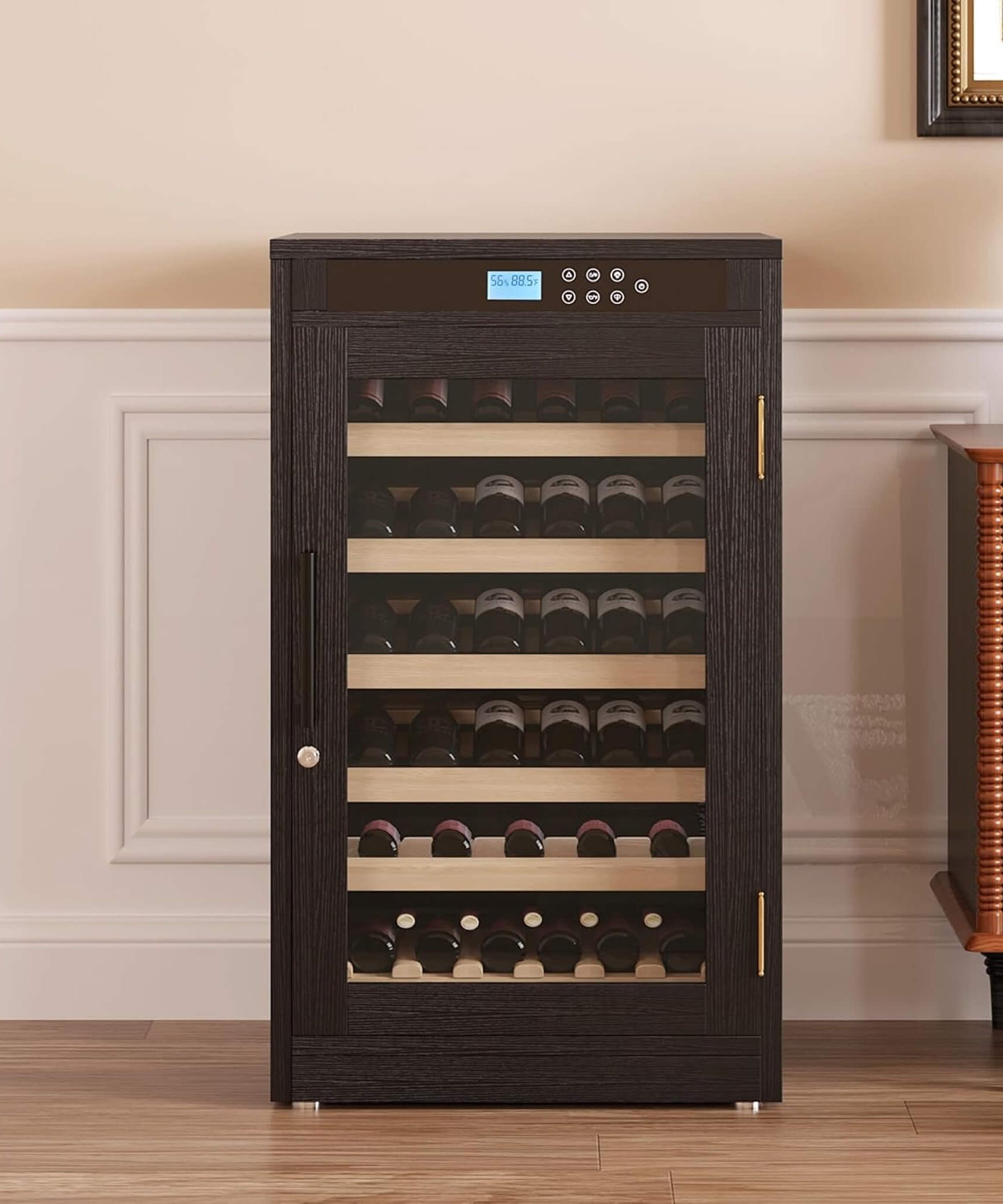 Nuvia 69-Bottle 7.6 Cu.Ft Freestanding Smart Wooden Wine Cooler With LED Touch Display (SAK24861)