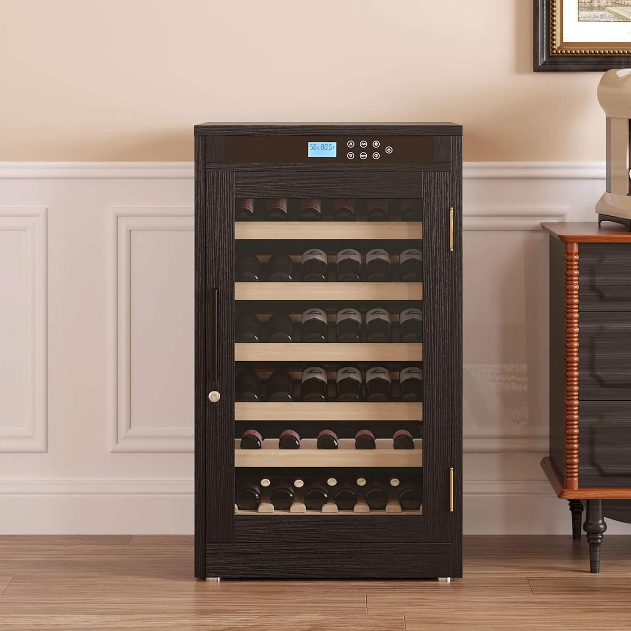Nuvia 69-Bottle 7.6 Cu.Ft Freestanding Smart Wooden Wine Cooler With LED Touch Display (SAK24861)