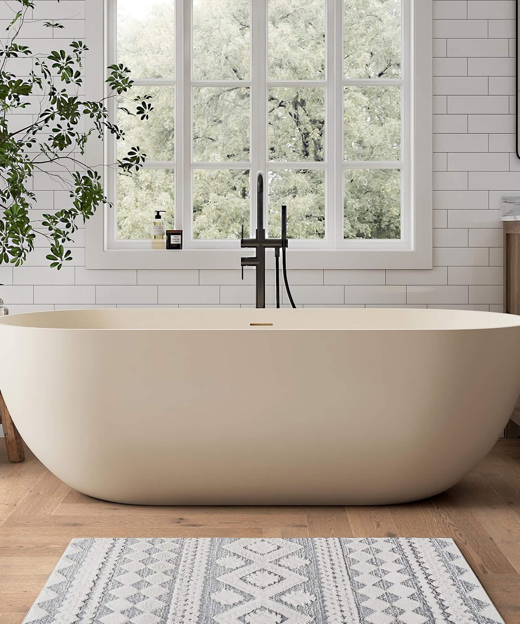 [69X30-Inch] Nuvia Freestanding Oval Stone Resin Soaking Tub With Overflow Drain (SAK35786)