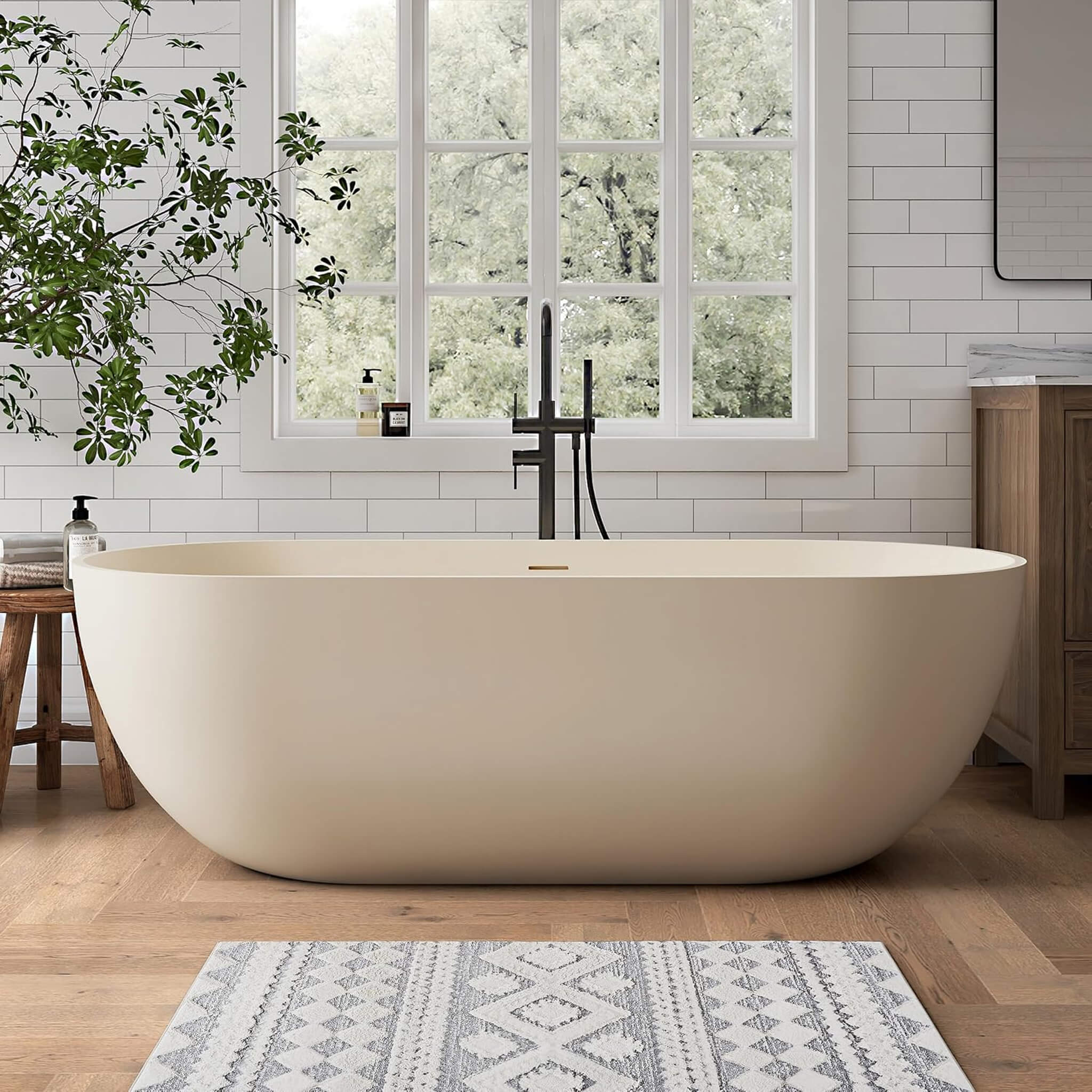 [69X30-Inch] Nuvia Freestanding Oval Stone Resin Soaking Tub With Overflow Drain (SAK35786)