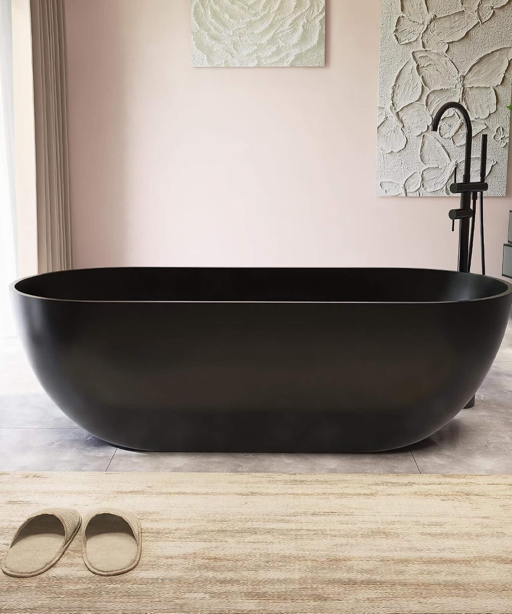 [69X30-Inch] Nuvia Freestanding Oval Stone Resin Soaking Tub With Overflow Drain (SAK35786)
