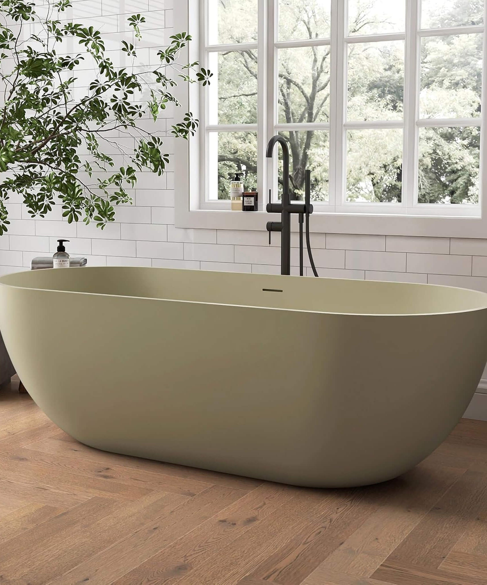 [69X30-Inch] Nuvia Freestanding Oval Stone Resin Soaking Tub With Overflow Drain (SAK35786)
