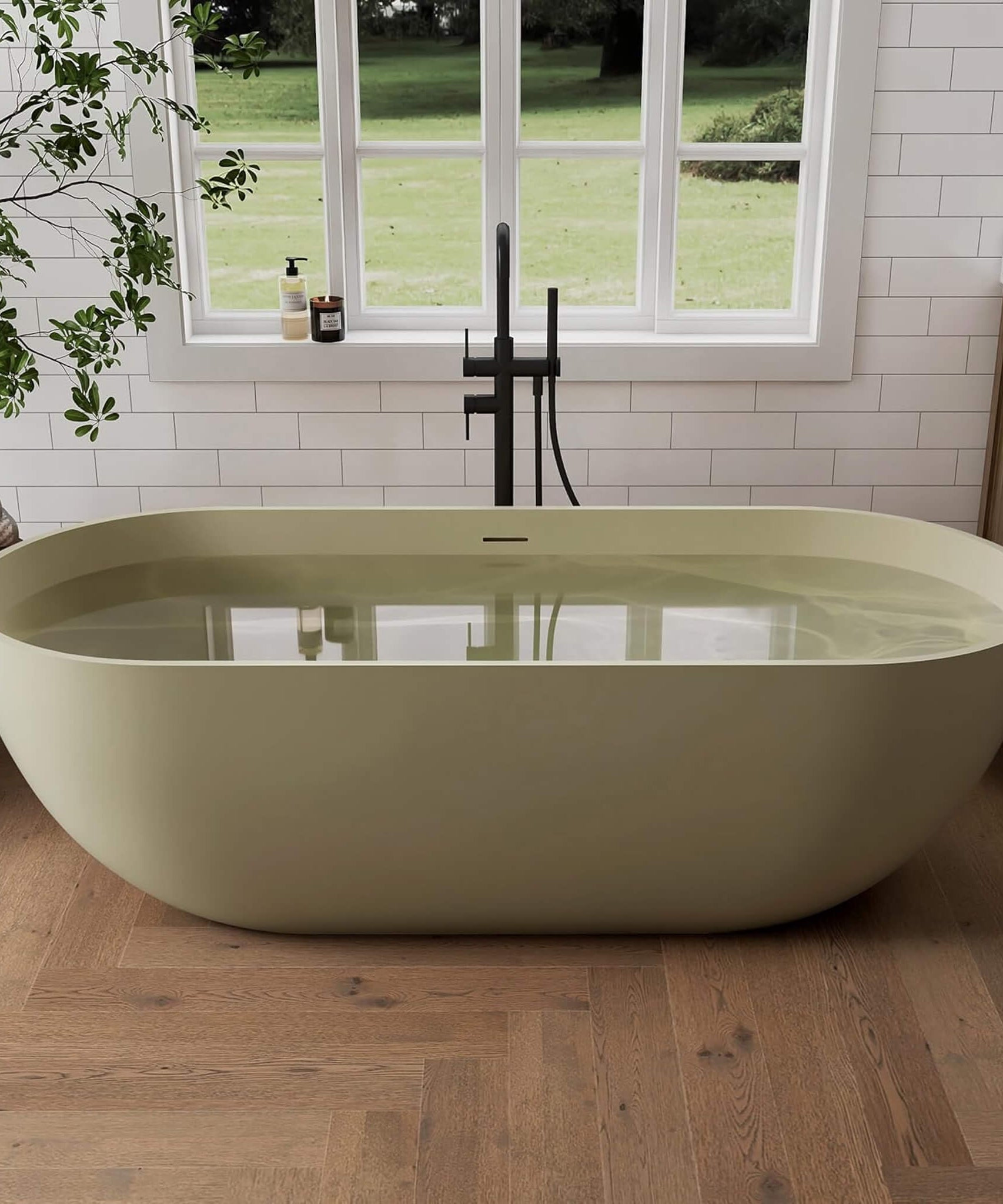 [69X30-Inch] Nuvia Freestanding Oval Stone Resin Soaking Tub With Overflow Drain (SAK35786)
