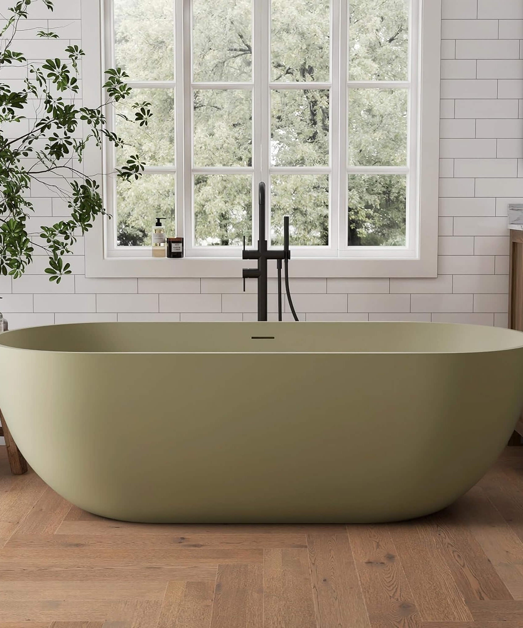[69X30-Inch] Nuvia Freestanding Oval Stone Resin Soaking Tub With Overflow Drain (SAK35786)