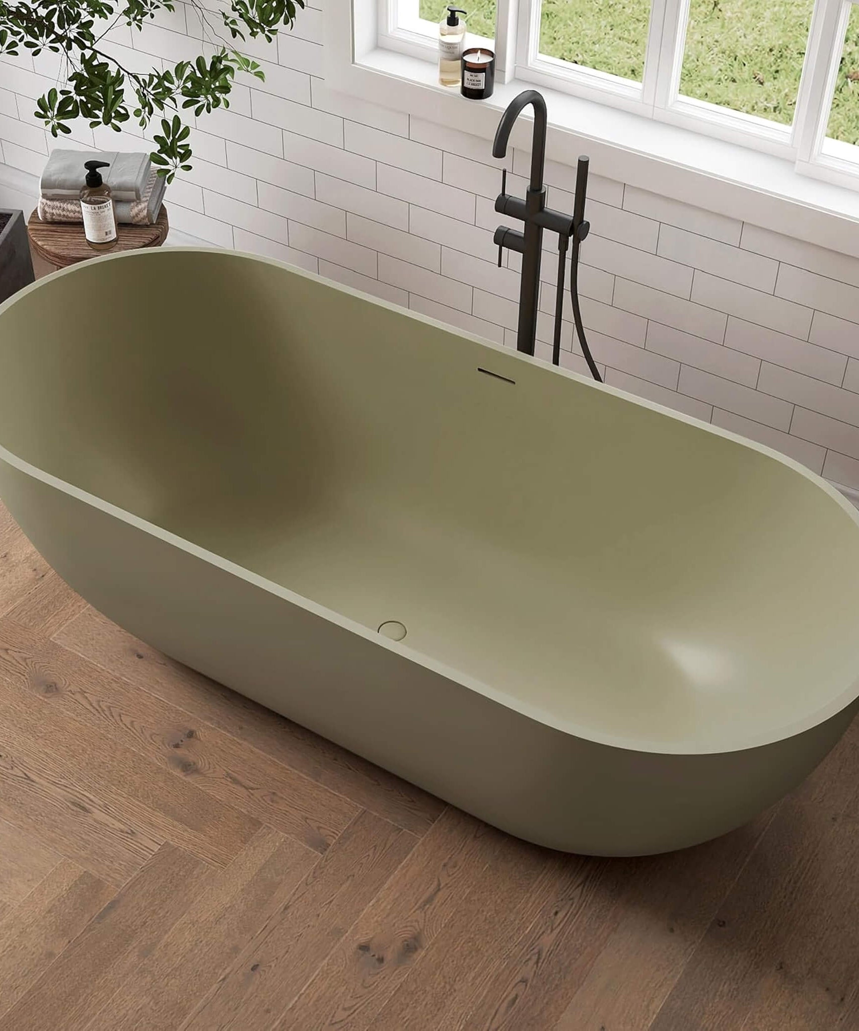 [69X30-Inch] Nuvia Freestanding Oval Stone Resin Soaking Tub With Overflow Drain (SAK35786)
