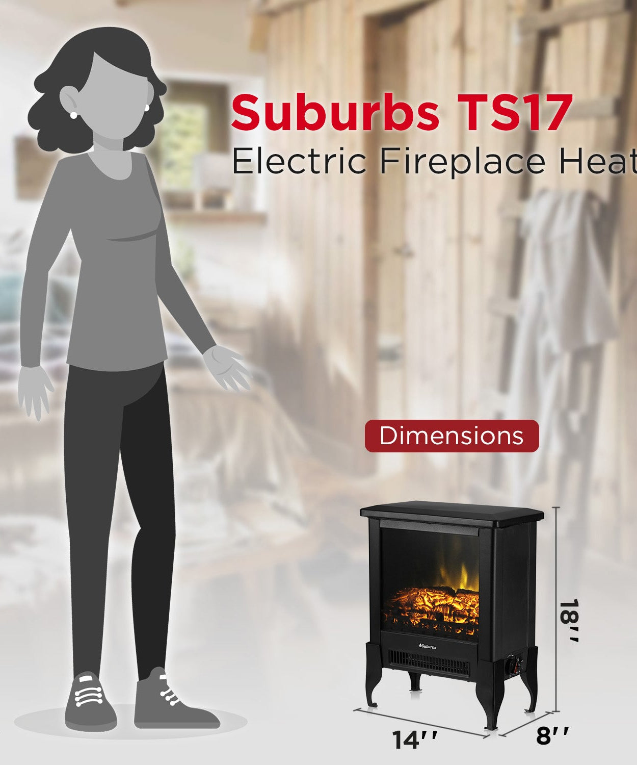 Suburbs TS17 Electric Fireplace Stove Heater